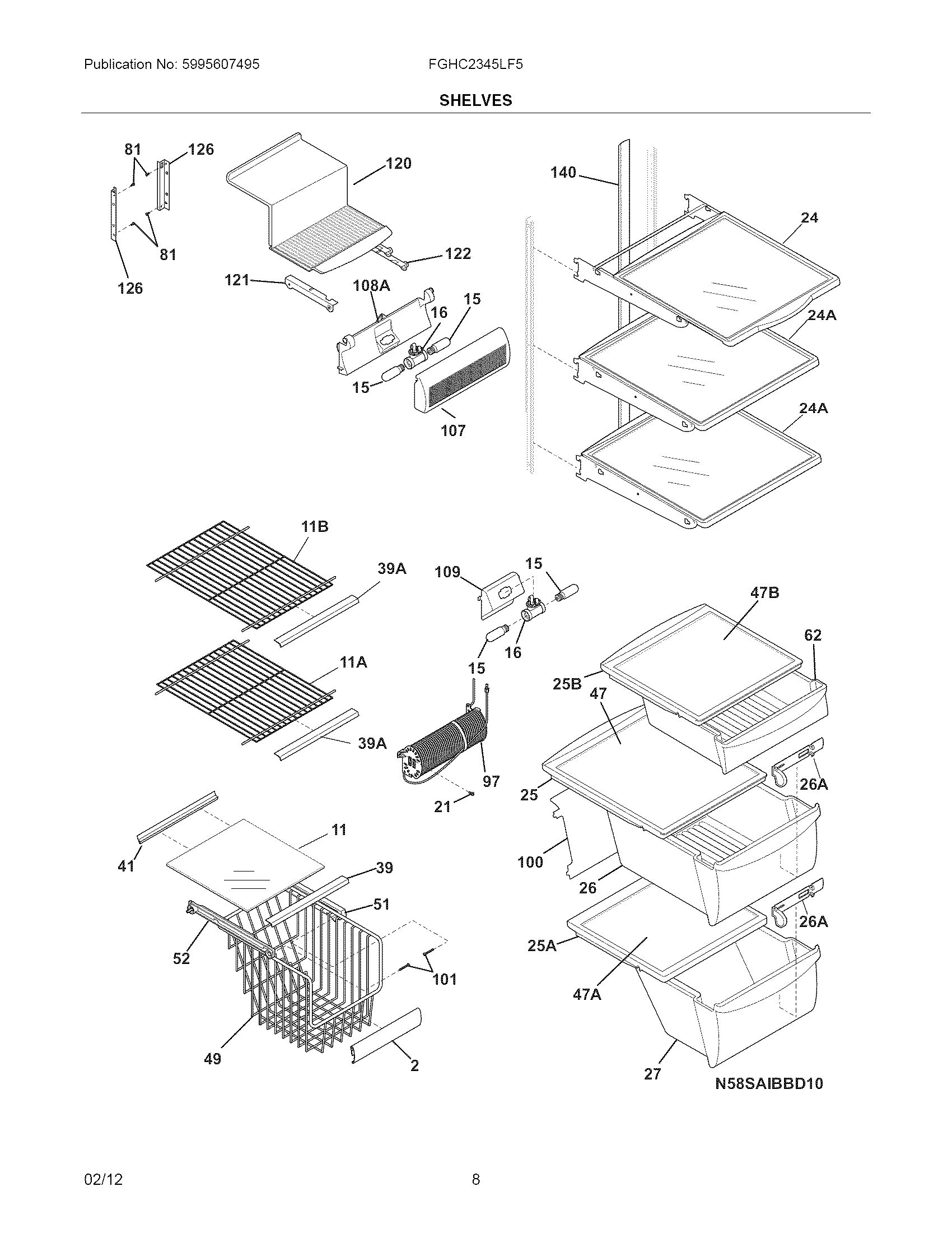 Frigidaire FGHC2345LF5 shelves diagram