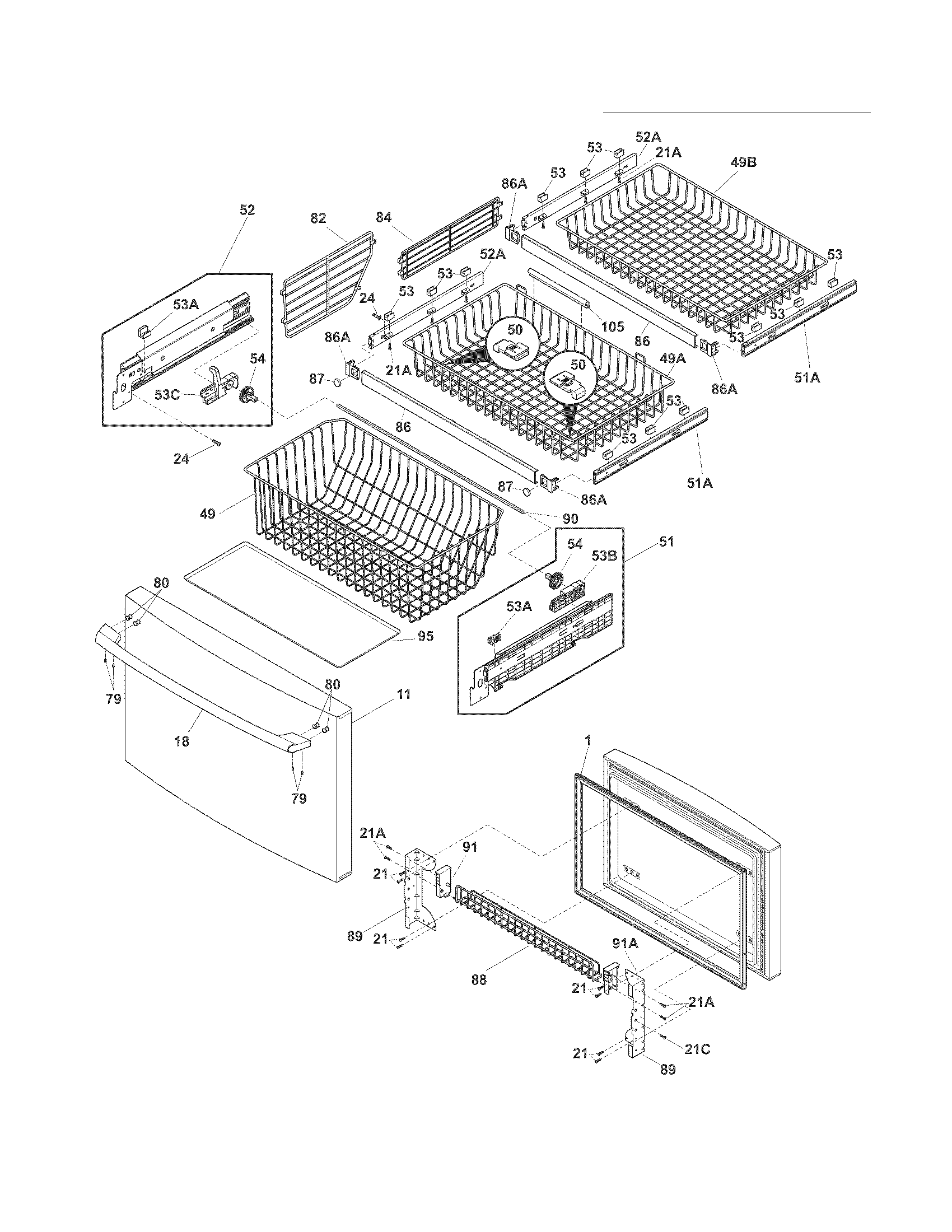 Electrolux EW28BS71ISE freezer drawer - basket diagram