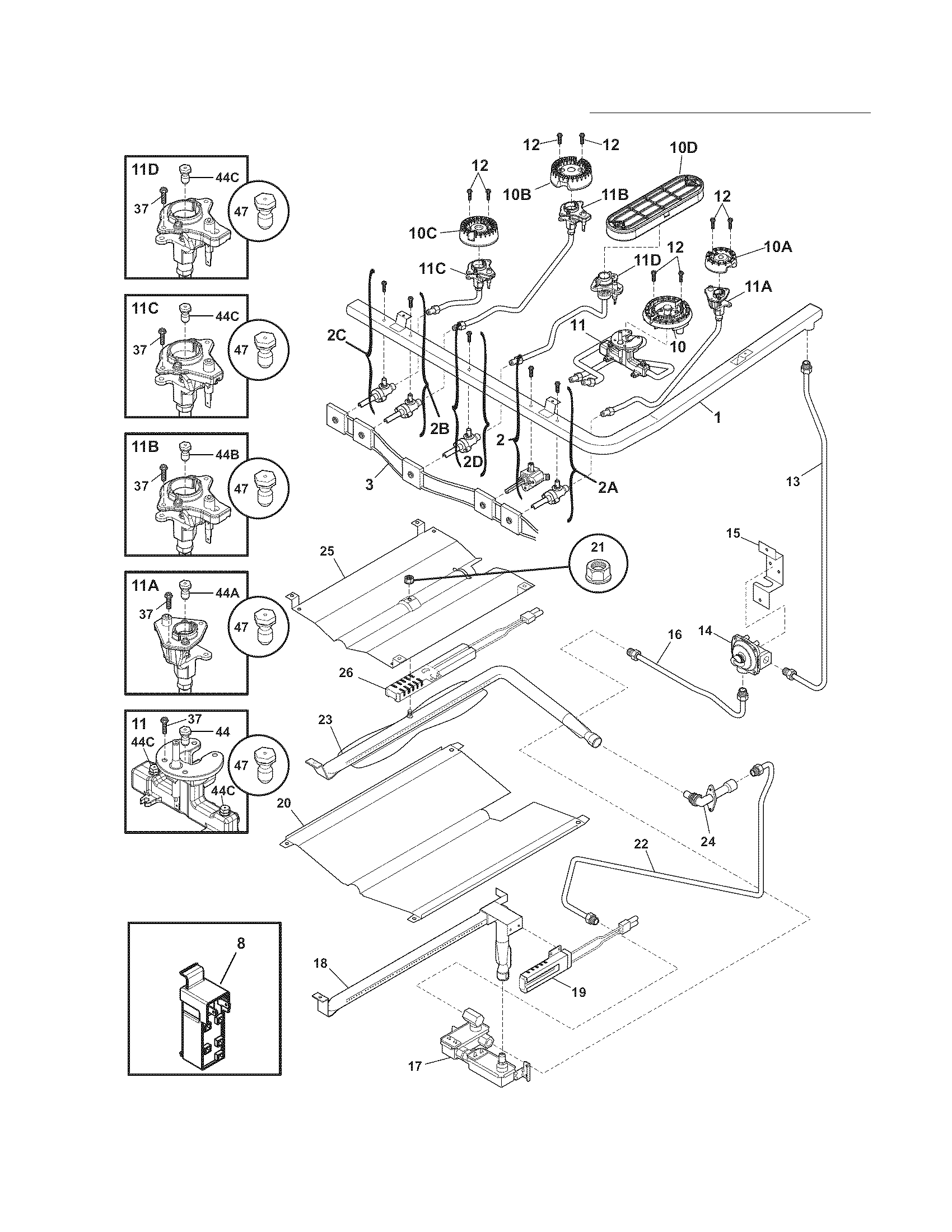 Frigidaire LPGF3091KSG burner diagram