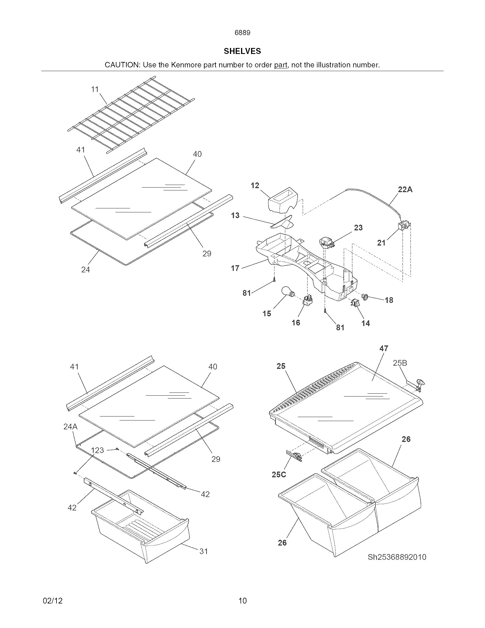 Kenmore 25368893012 shelves diagram