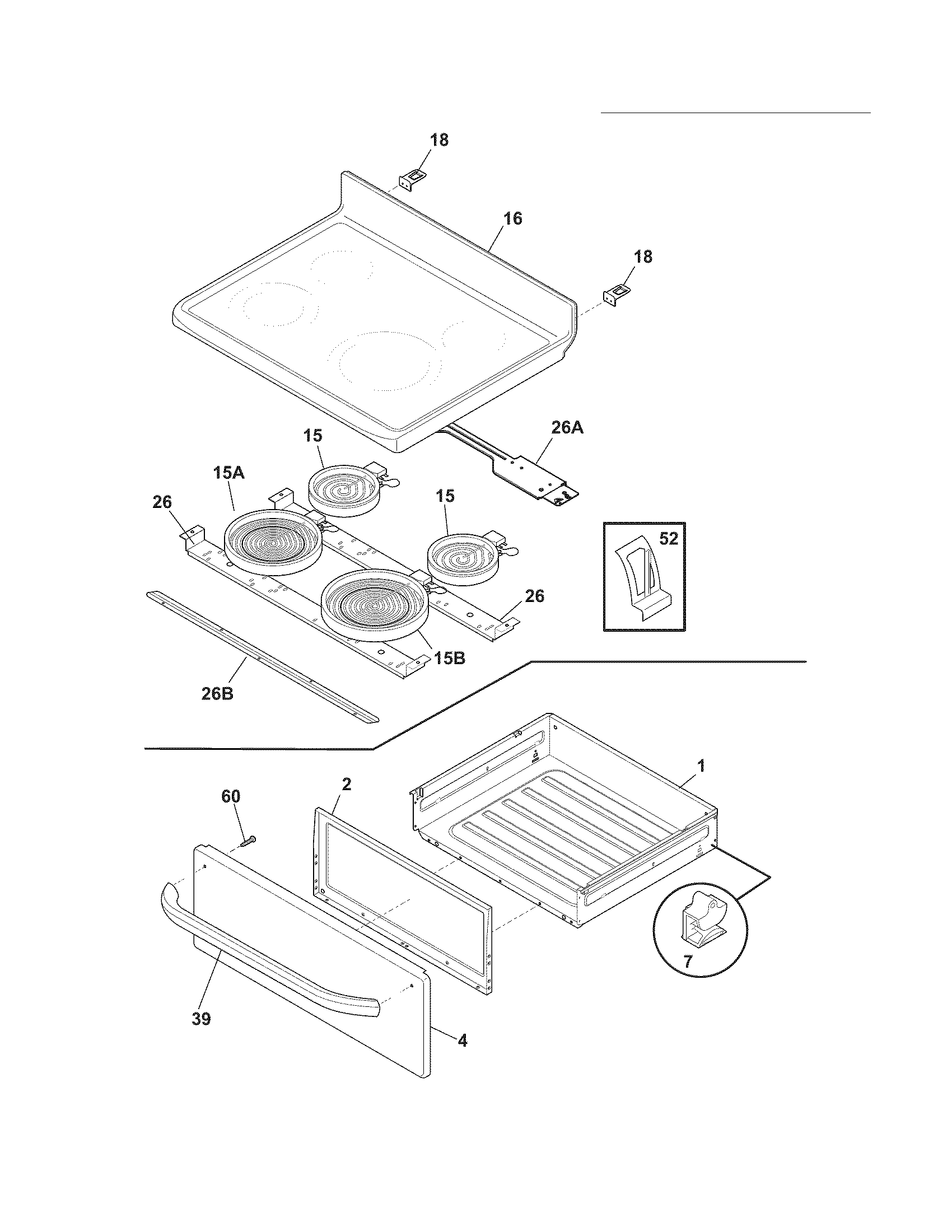 Frigidaire CFEF3048LSJ top/drawer diagram