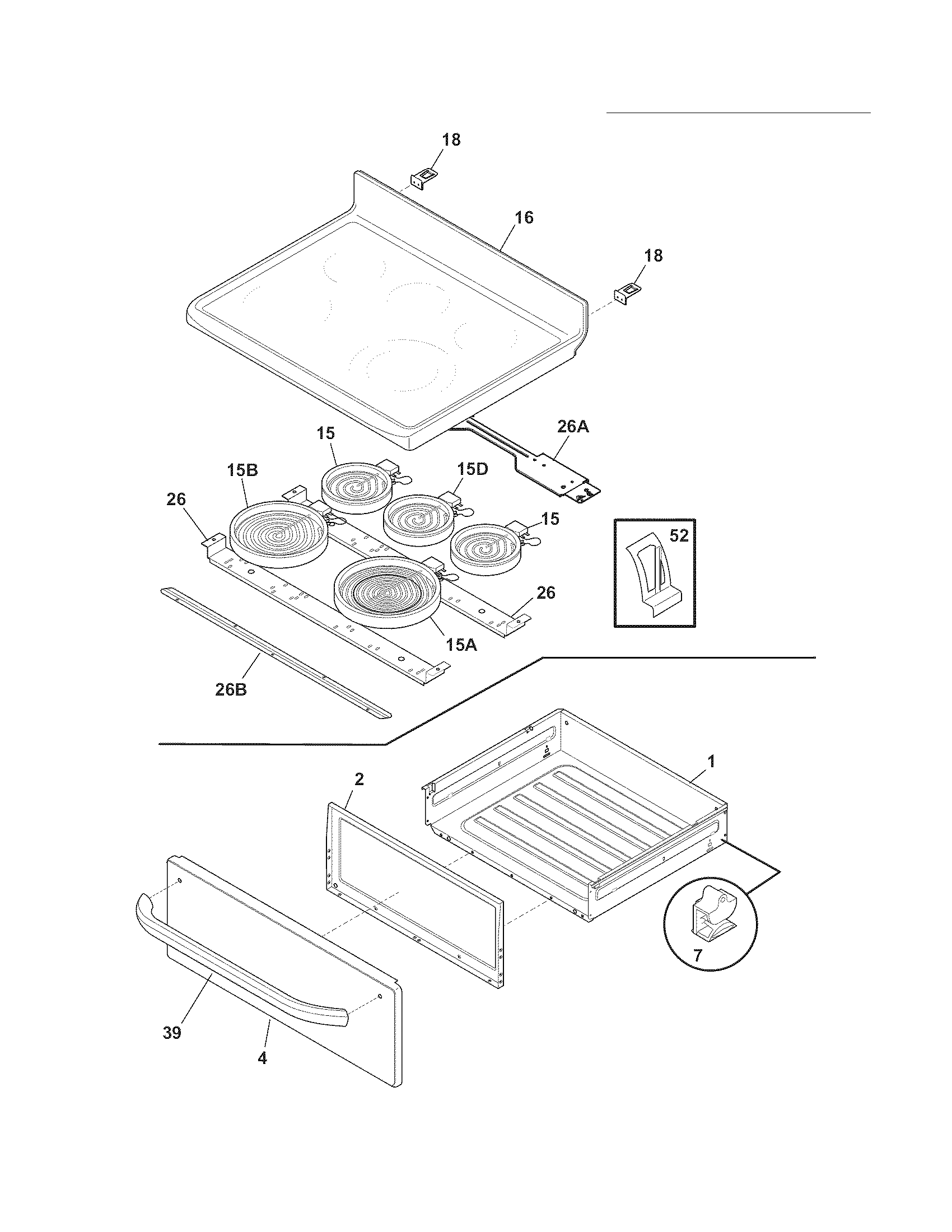 Frigidaire FFEF3050LSK top/drawer diagram