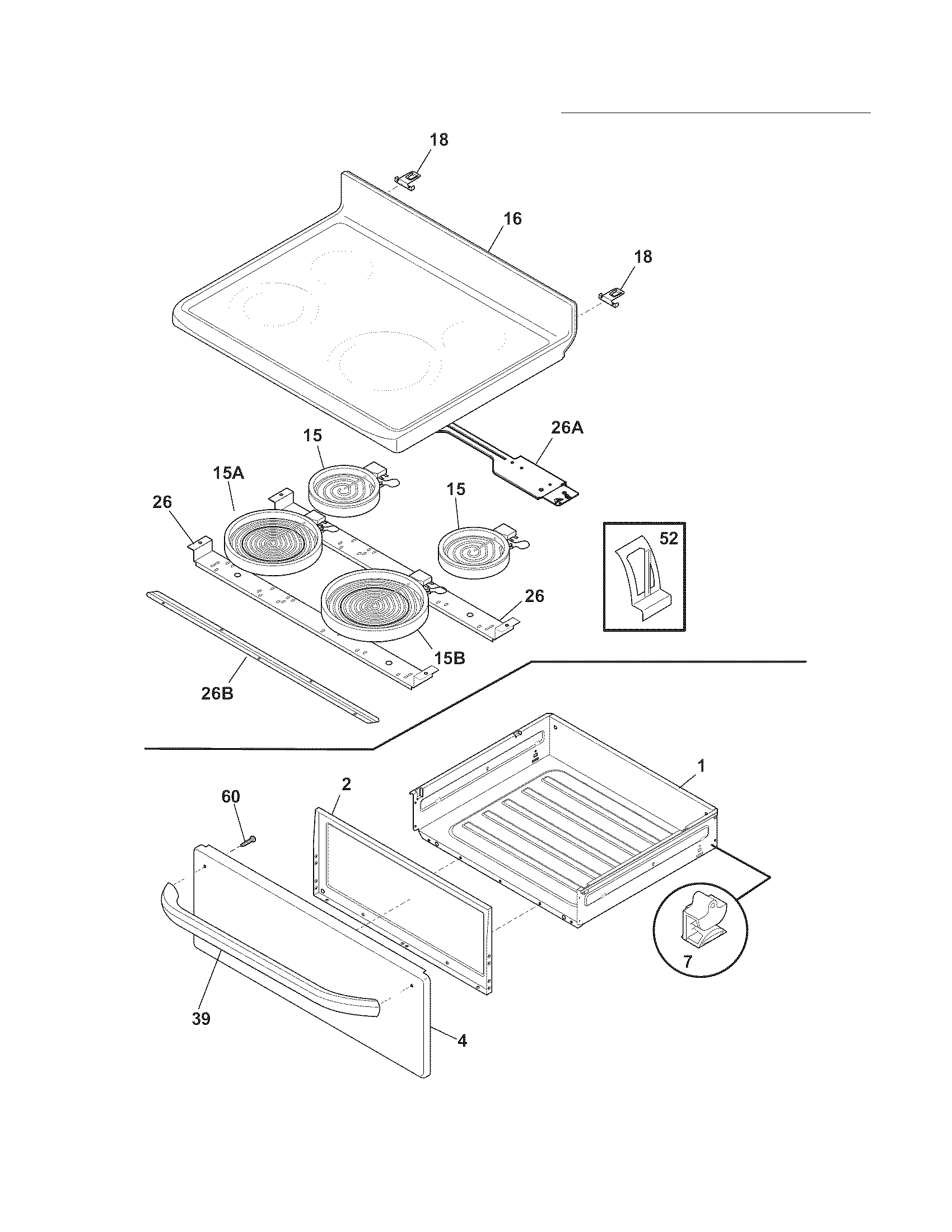 Frigidaire CFEF3019MSC top/drawer diagram