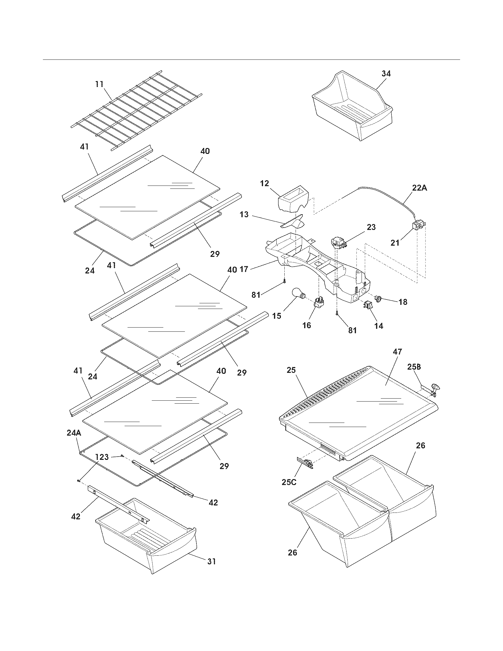 Frigidaire FFHI1817LS6 shelves diagram