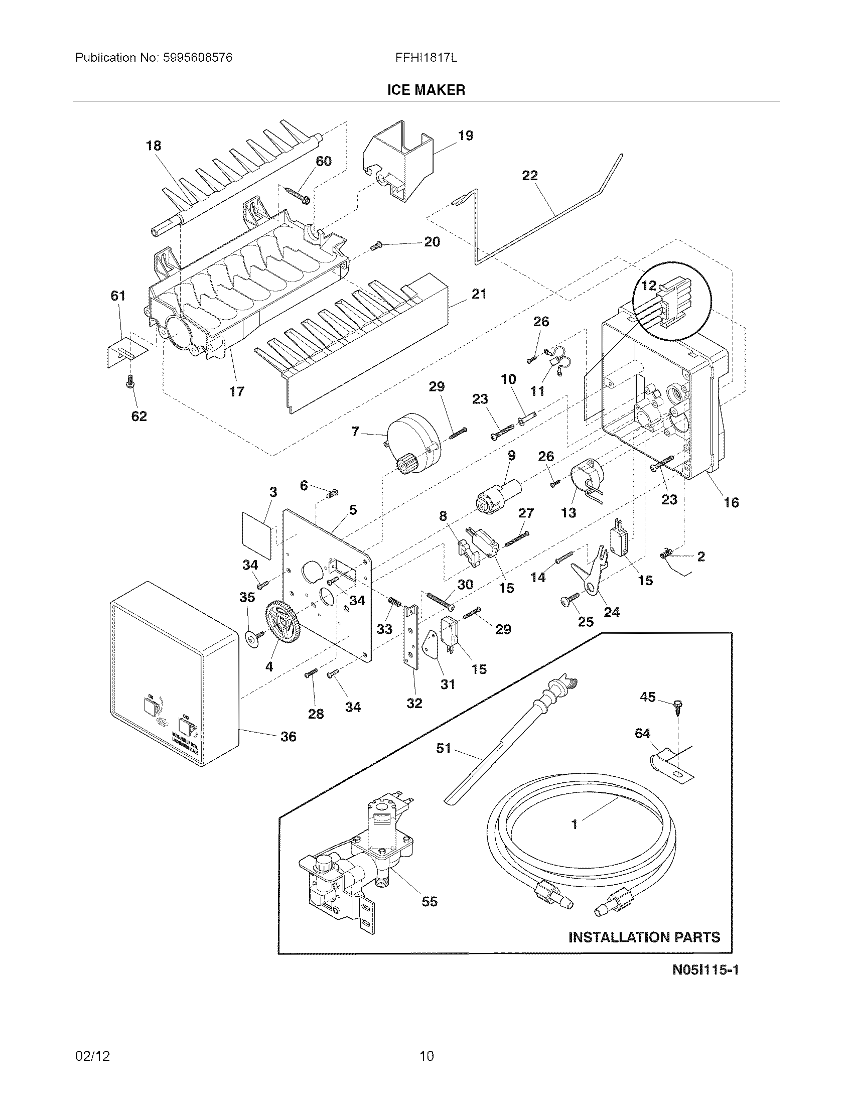 Frigidaire FFHI1817LS6 ice maker diagram