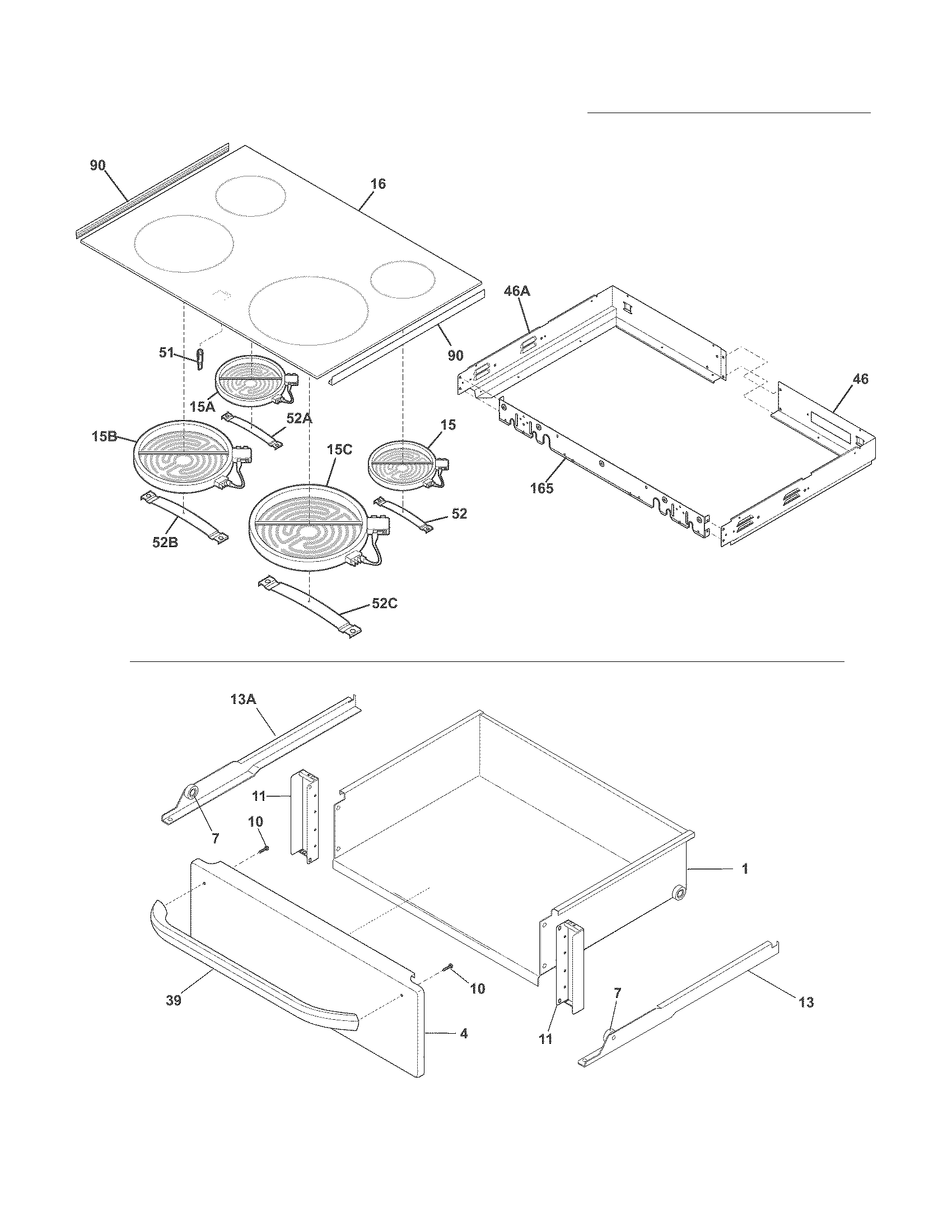 Frigidaire CFES3025LS5 top/drawer diagram
