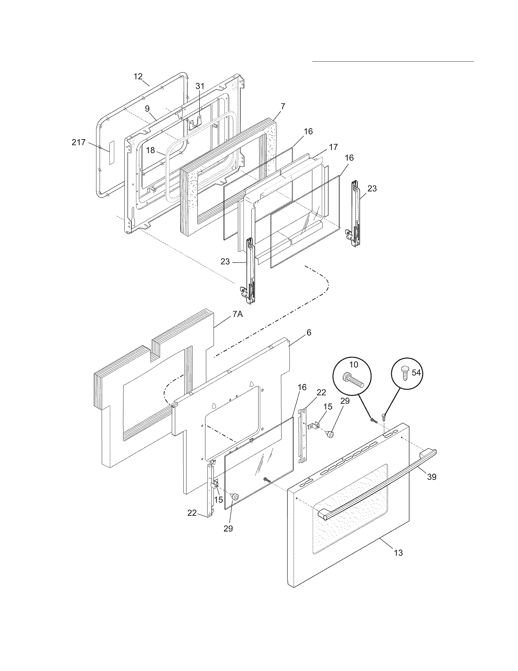 Frigidaire FPEF4085KFD oven door diagram