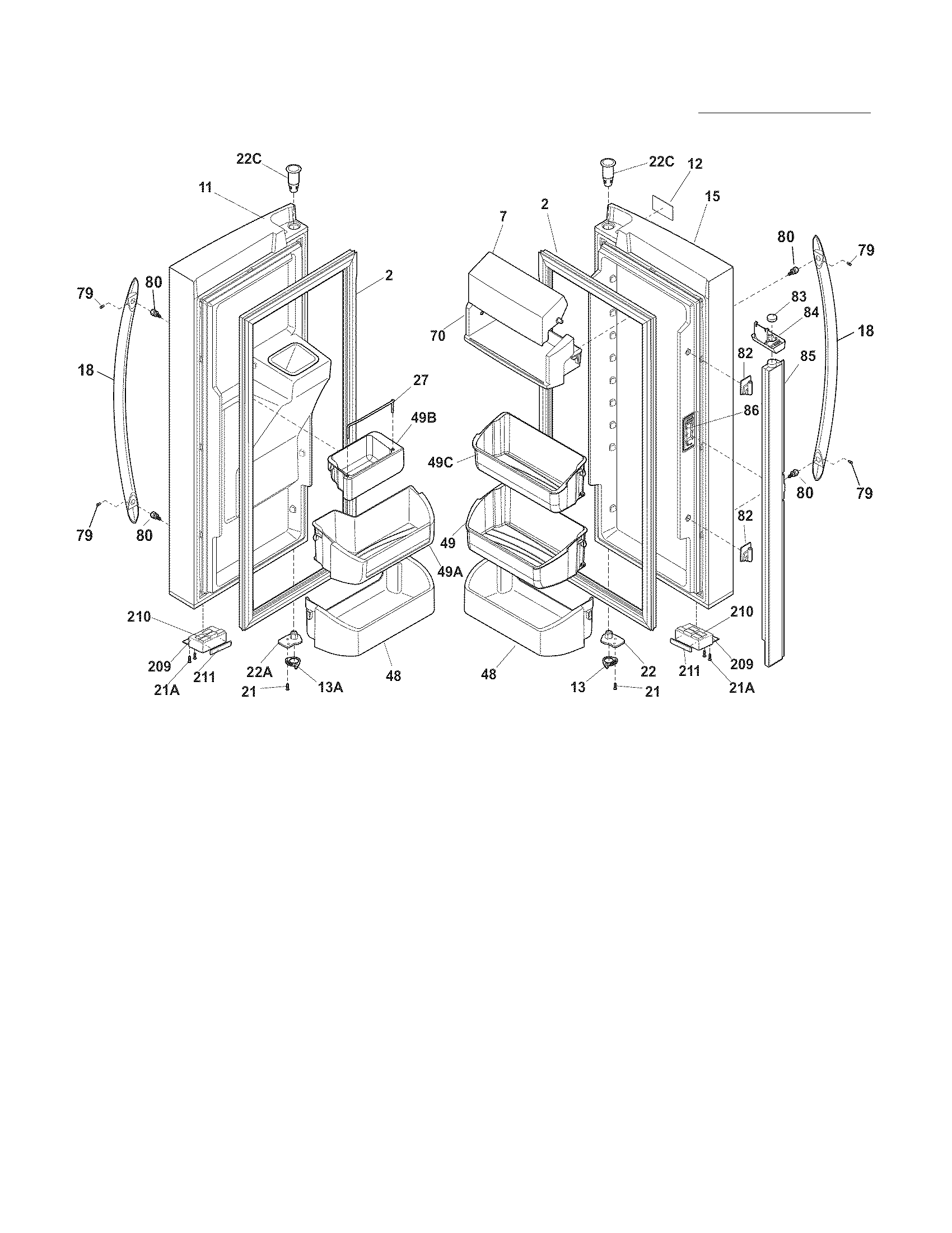 Frigidaire FGHF2344MP4 fresh food door diagram
