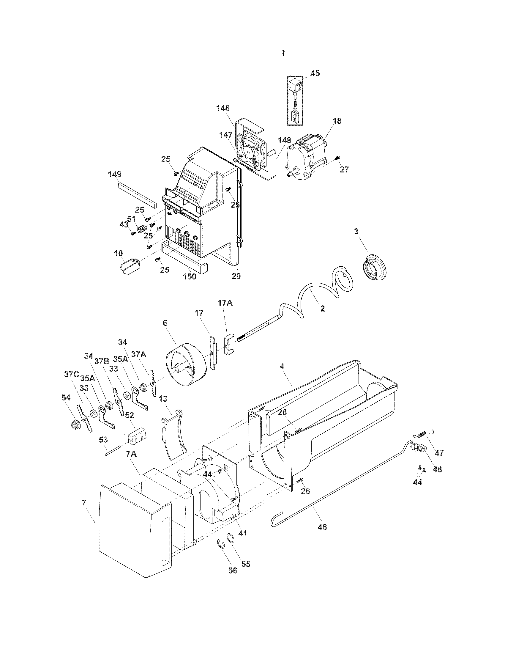 Frigidaire FGHF2344MP4 ice container diagram