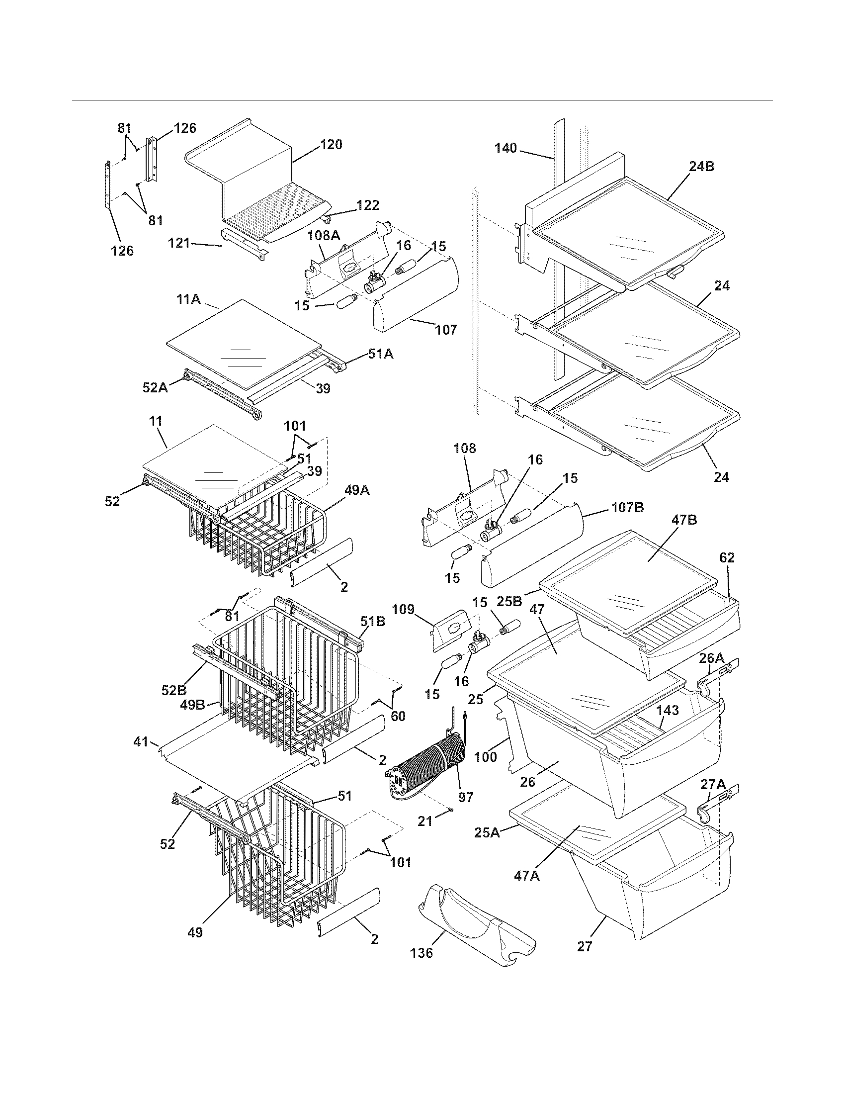 Frigidaire FPHC2399KF6 shelves diagram