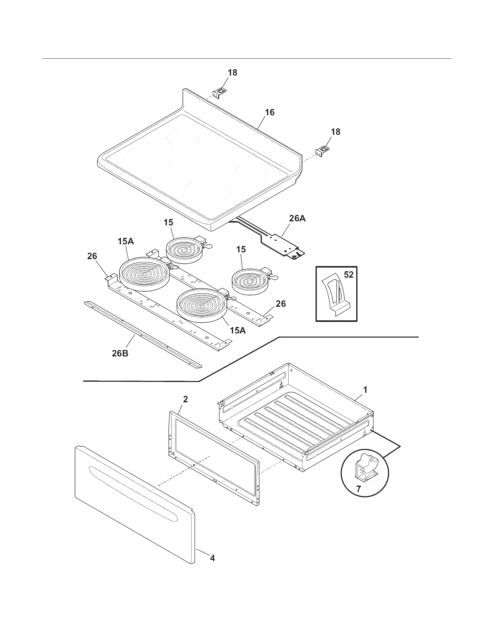 Frigidaire FFEF3017ZWA top/drawer diagram