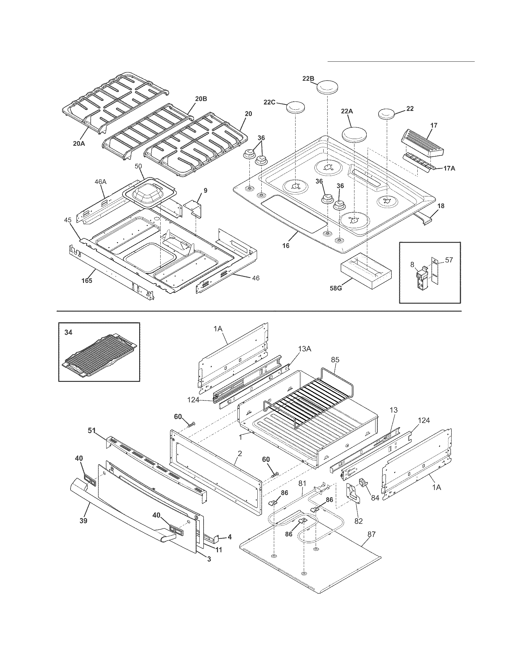 Electrolux EI30GS55LBA top/drawer diagram