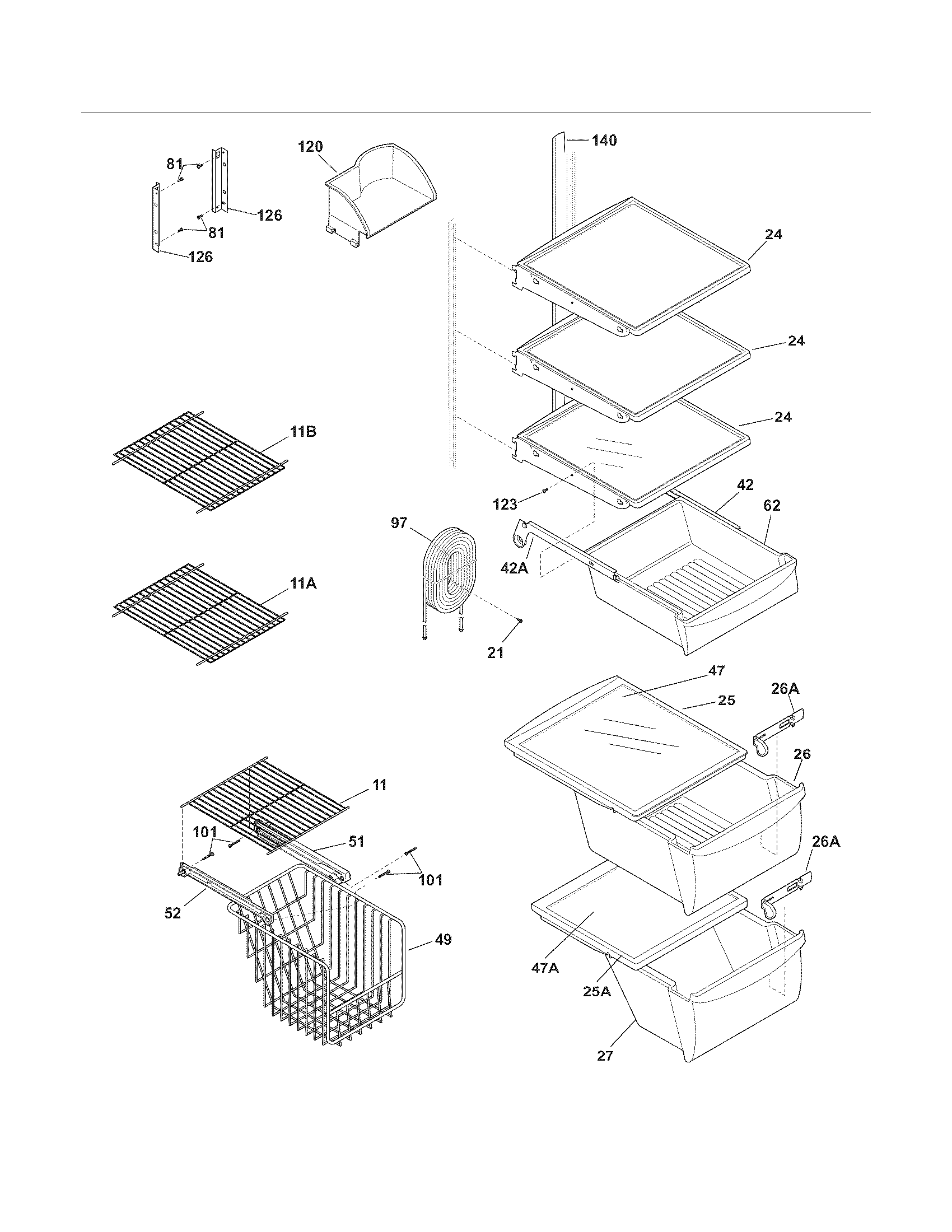 Frigidaire DFHS2313MF4 shelves diagram