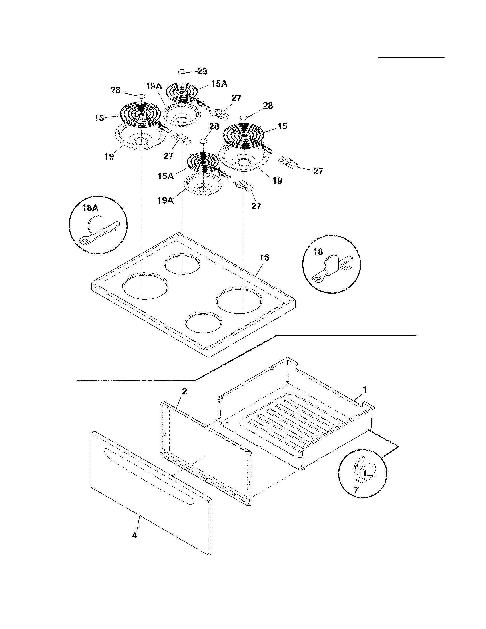 Frigidaire FFEF3005XWA top/drawer diagram