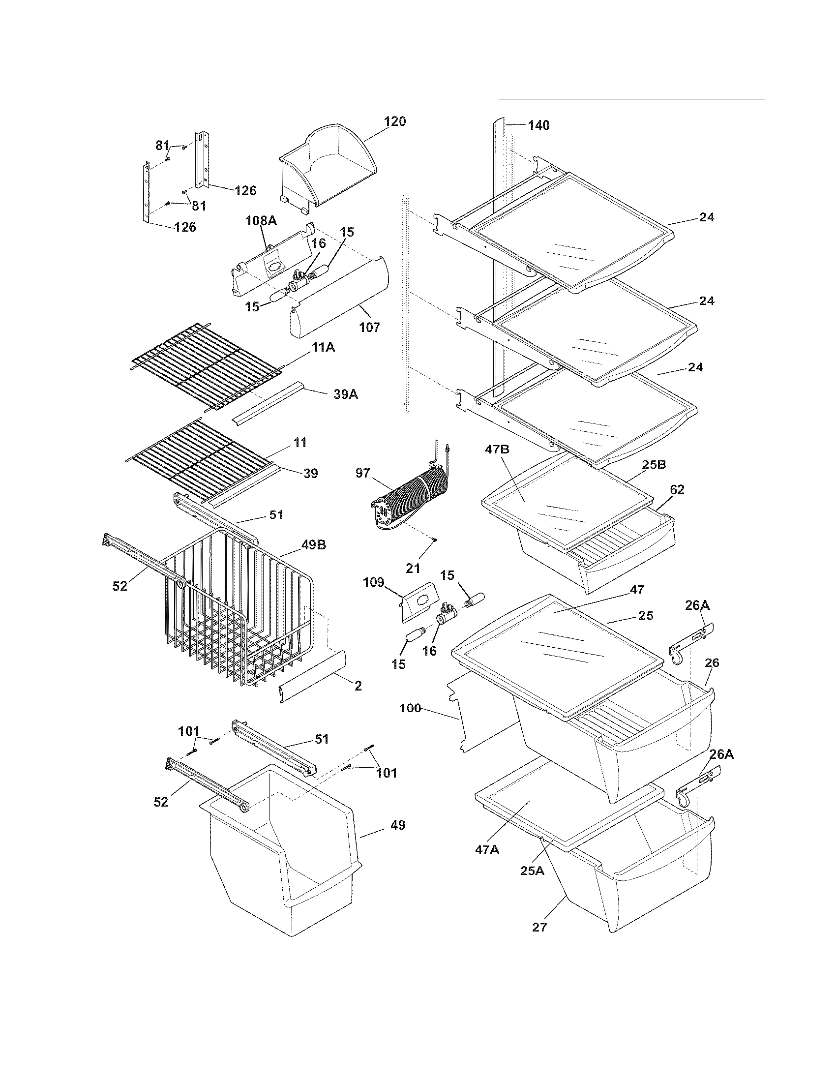 Frigidaire FPHS2386LF5 shelves diagram