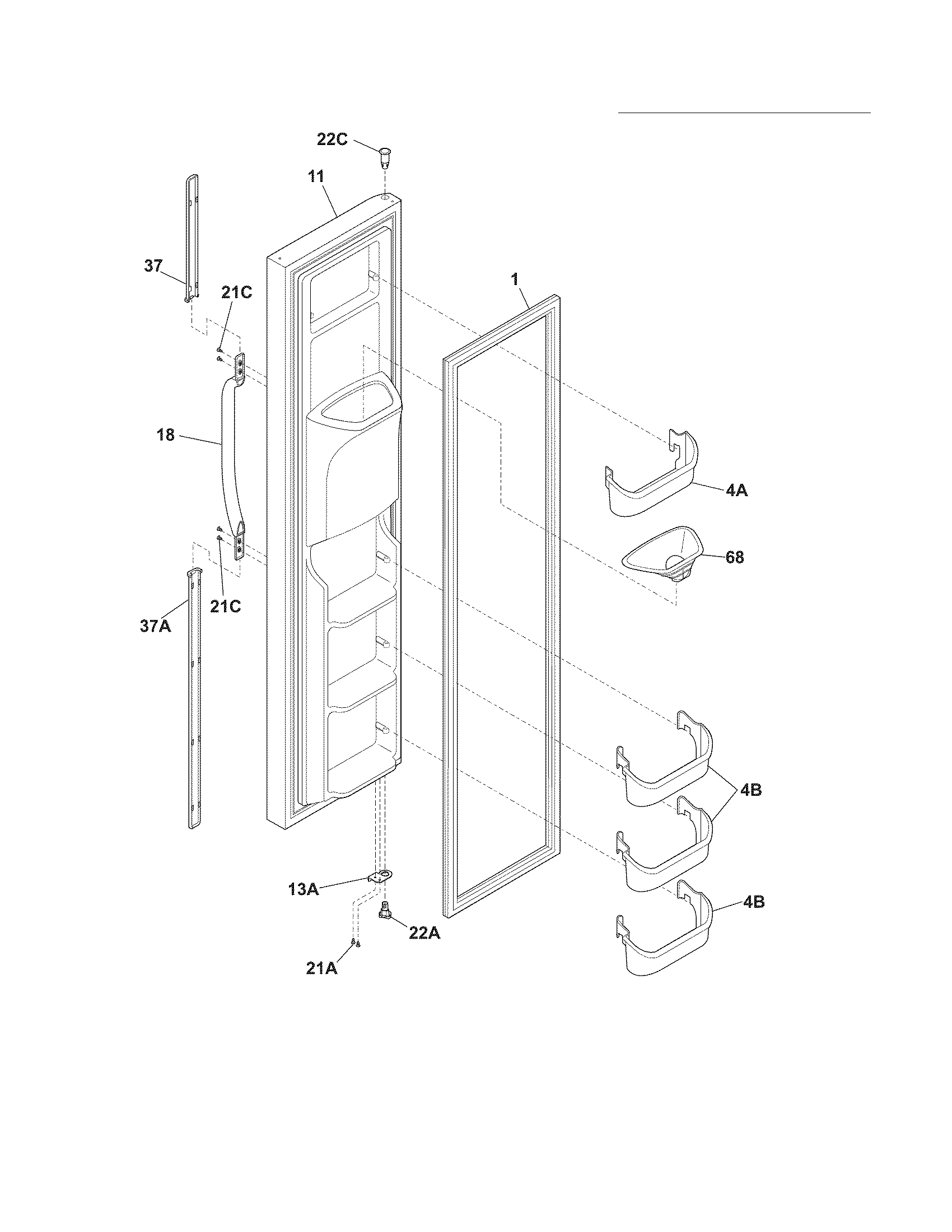 Frigidaire FRS26KR4DQC freezer door diagram