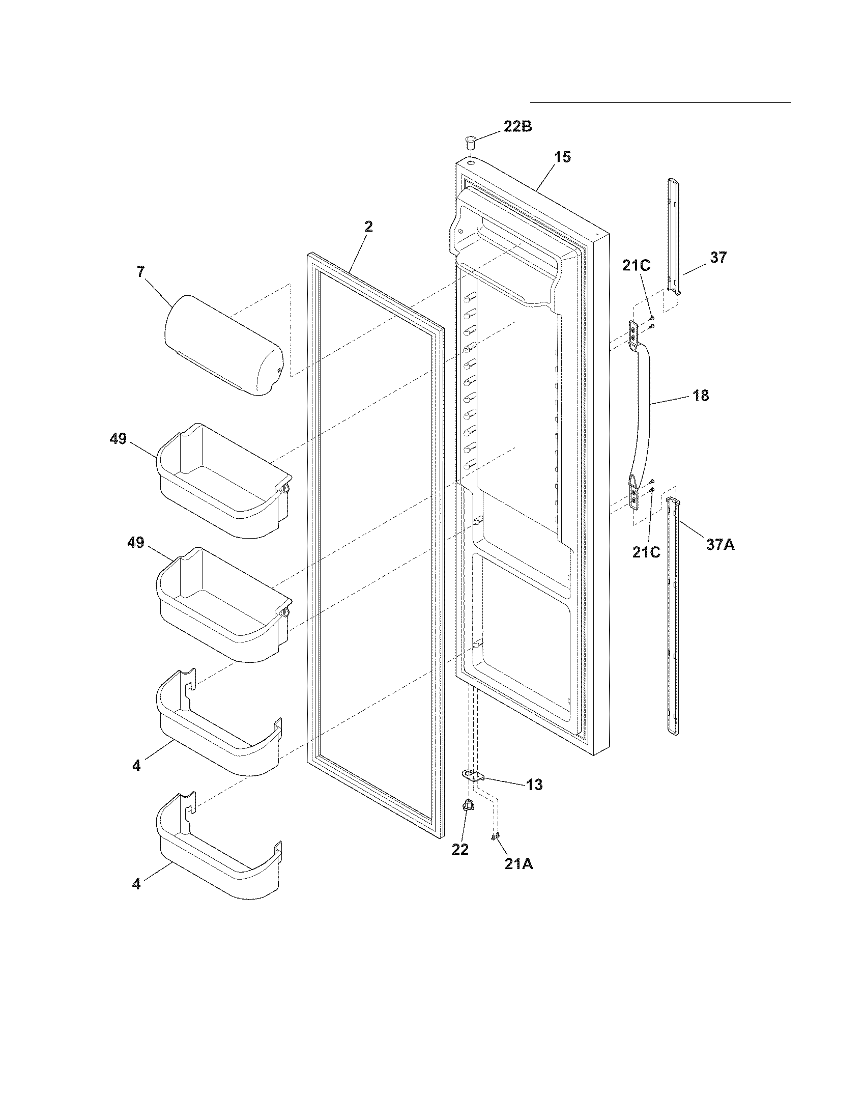 Frigidaire FRS26KR4DQC refrigerator door diagram