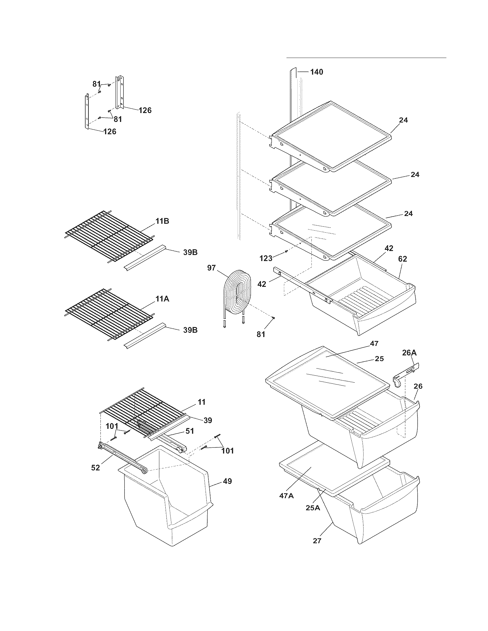 Frigidaire FRS26KR4DQC shelves diagram