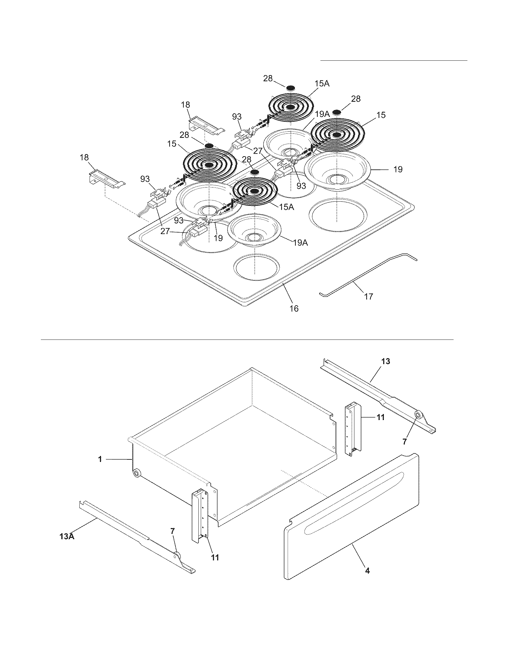 Frigidaire FFES3015LBF top/drawer diagram