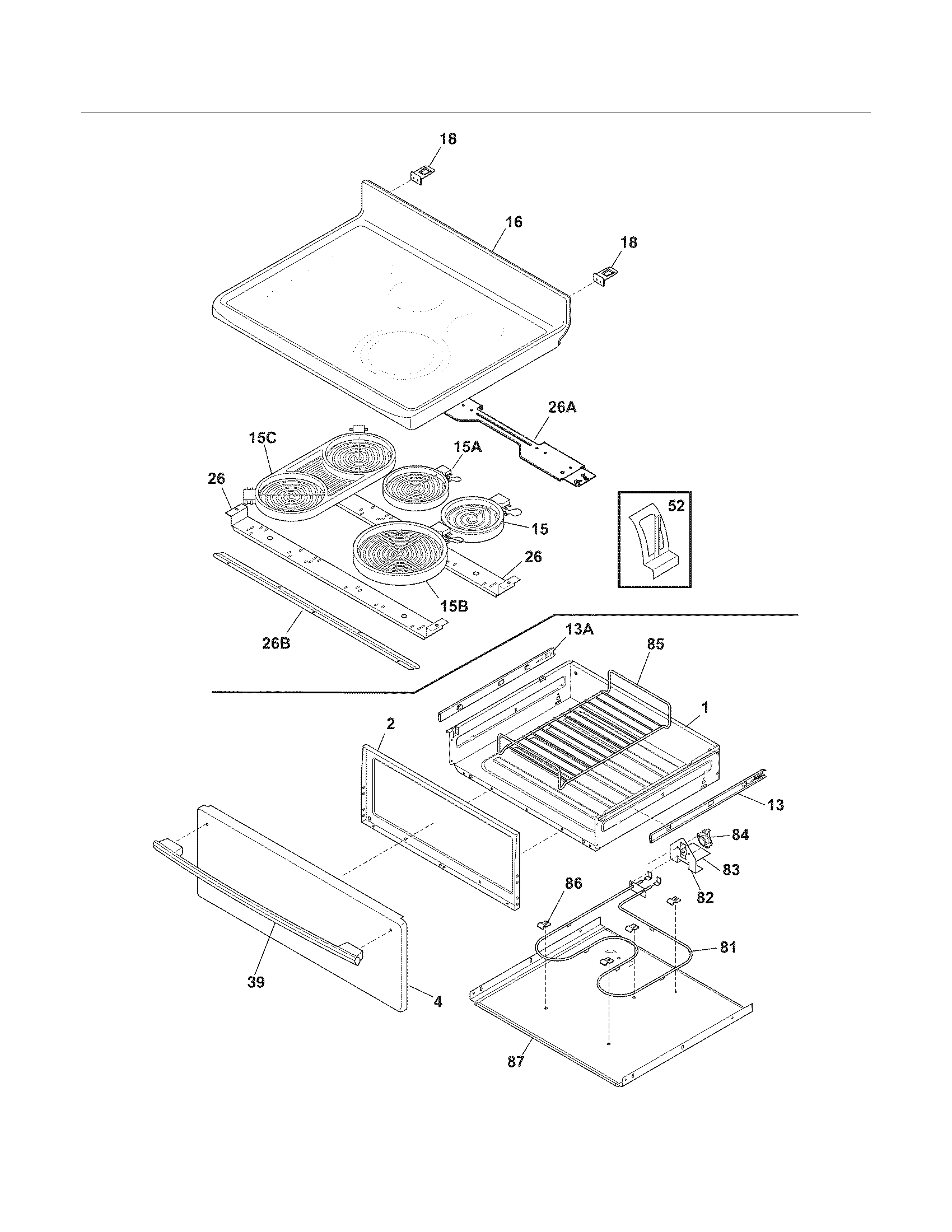 Frigidaire CPEF3081MFC top/drawer diagram