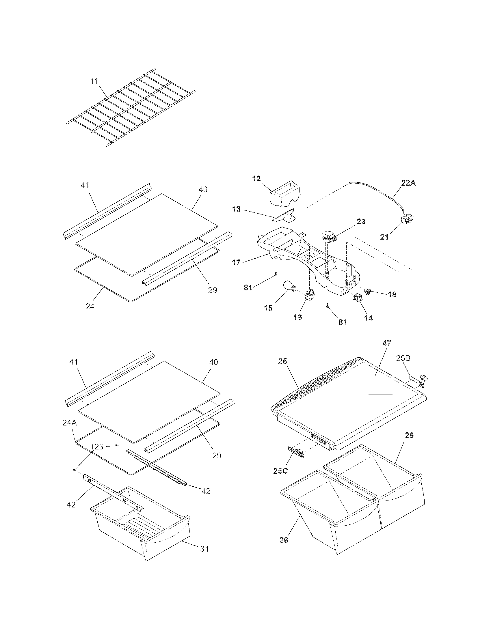 Frigidaire LFHT1817LB4 shelves diagram