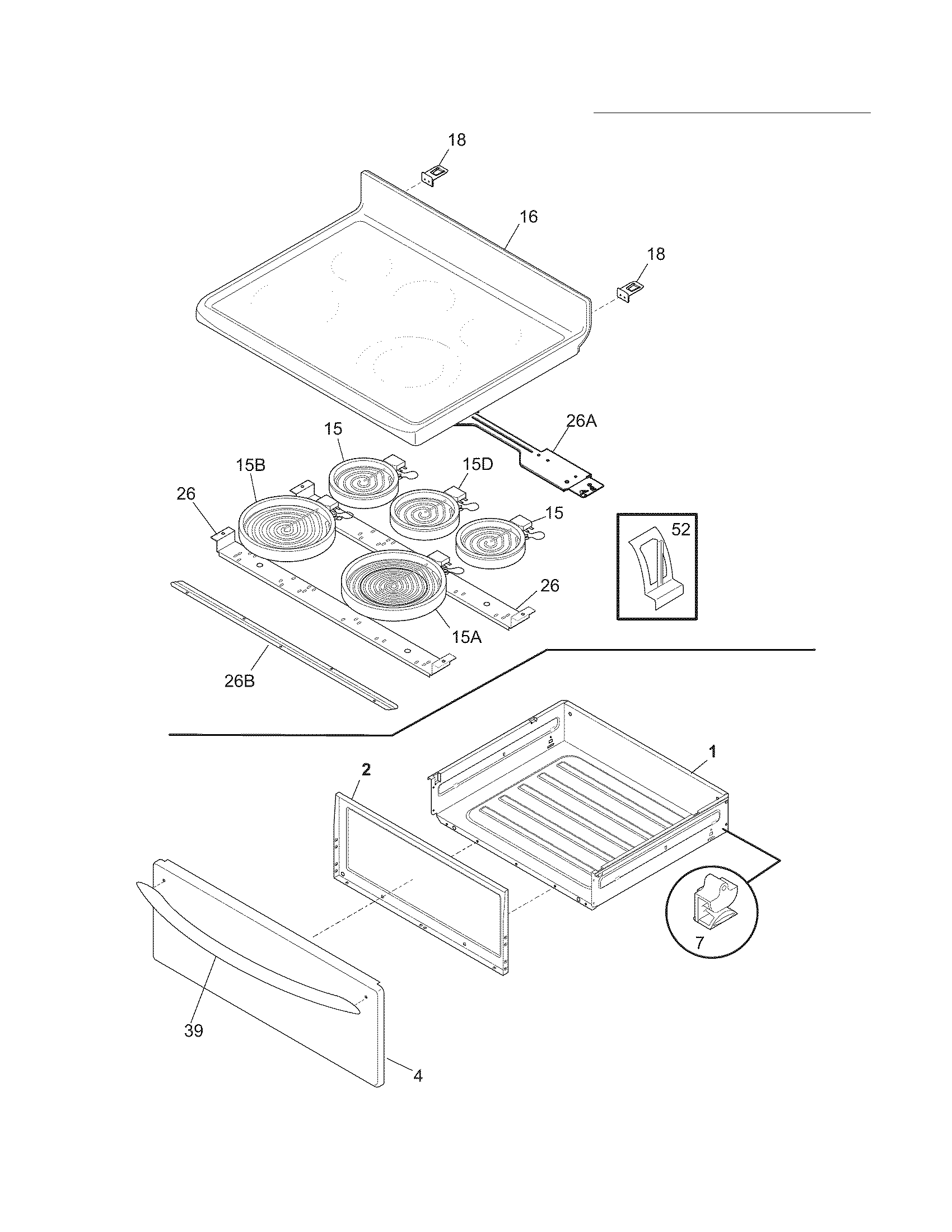 Crosley CRE3890LSJ top/drawer diagram