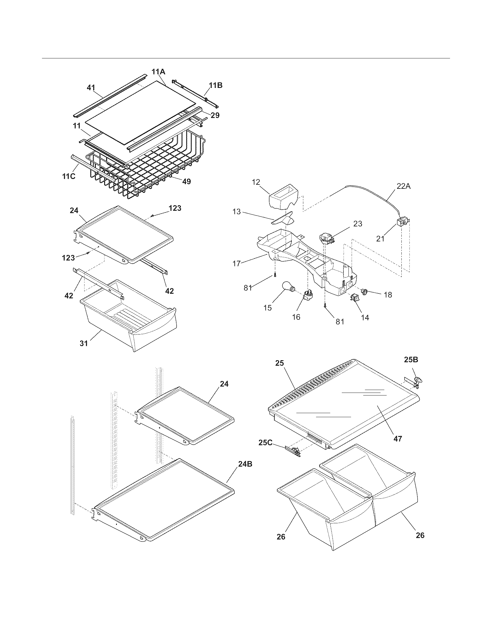 Frigidaire LGHT2137NF0 shelves diagram