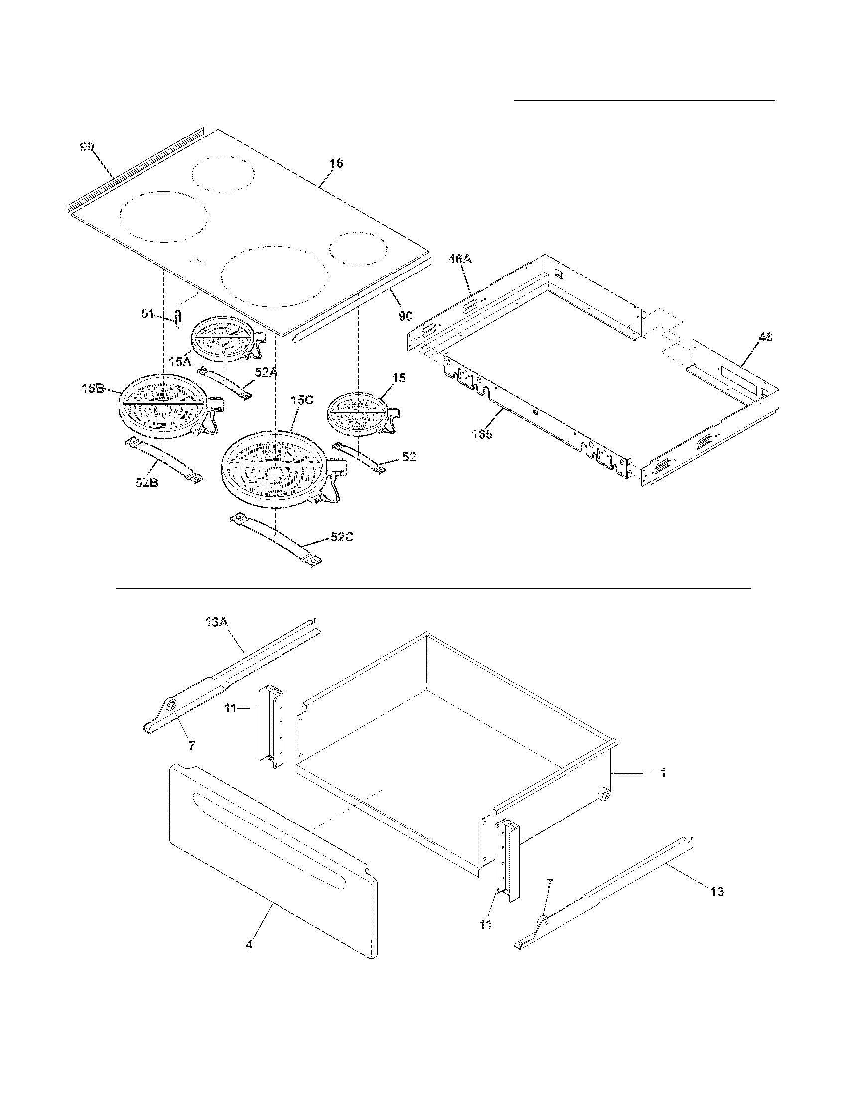 Frigidaire FFES3025LWF top/drawer diagram