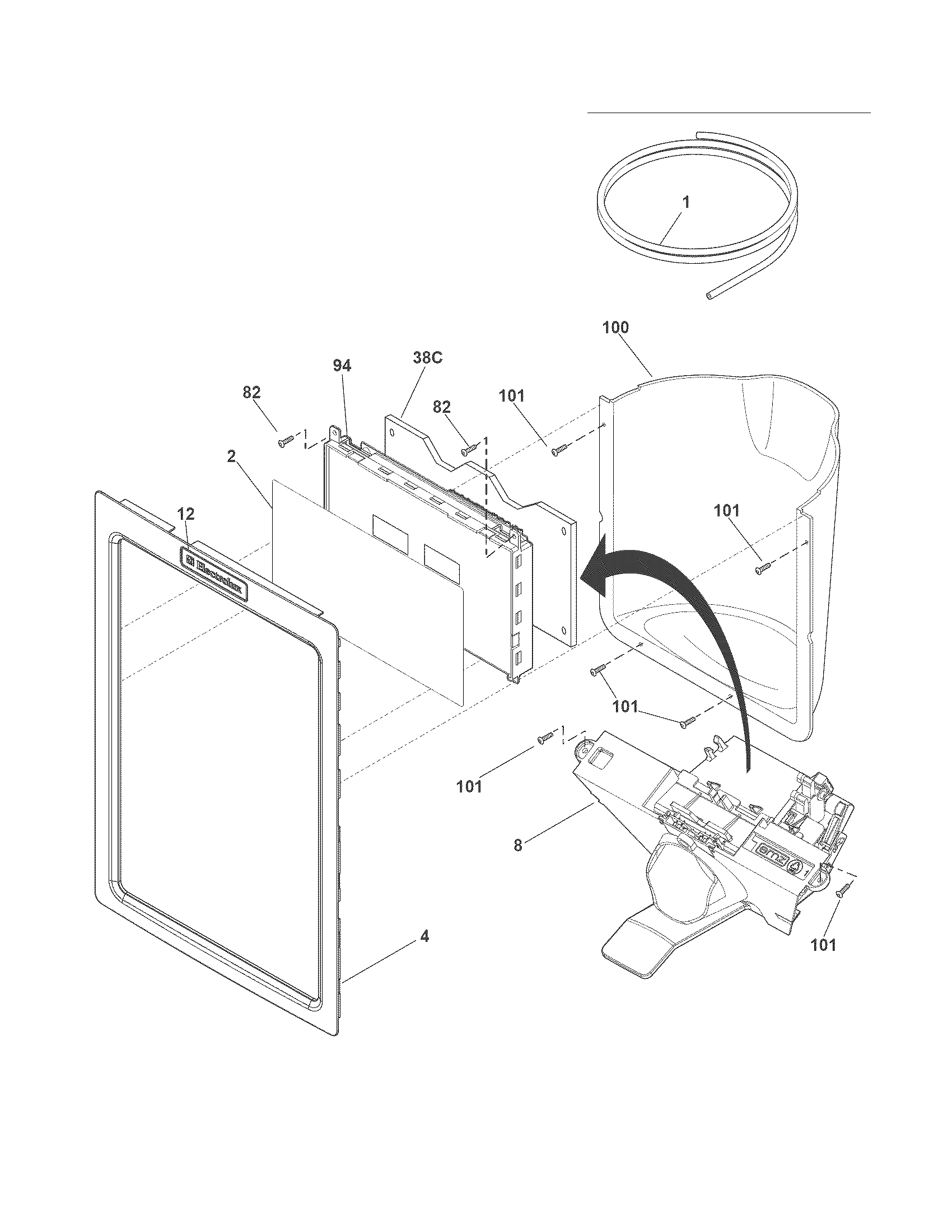 Electrolux EI23CS35KB1 ice & water dispenser diagram