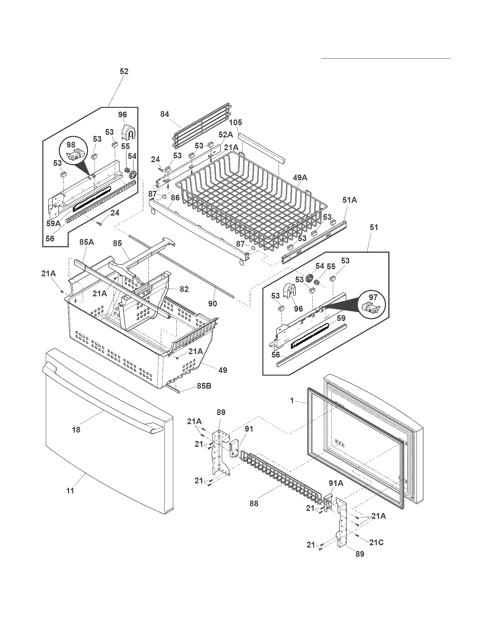 Electrolux EI23BC65KS3 freezer drawer - basket diagram