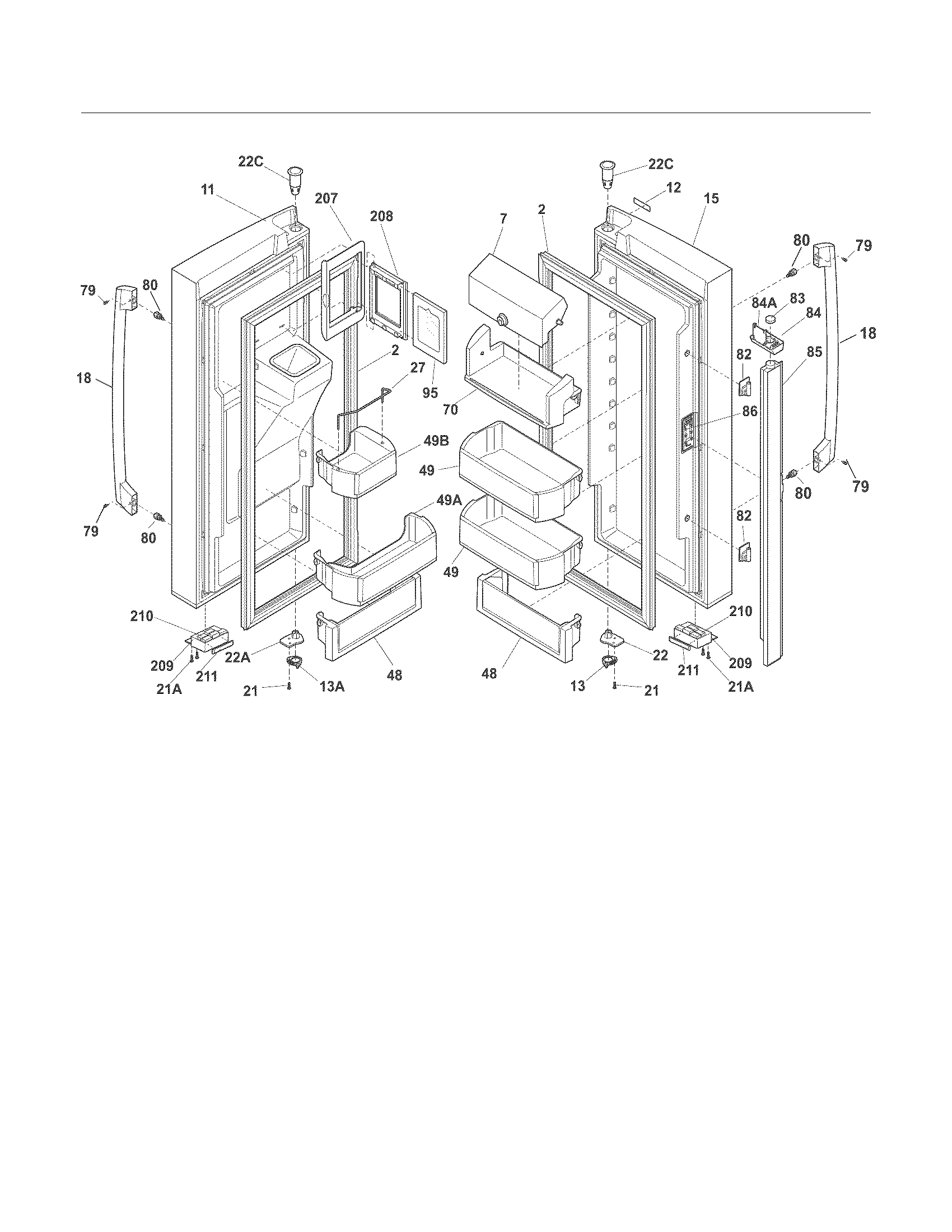 Electrolux EI28BS56ISF fresh food doors diagram