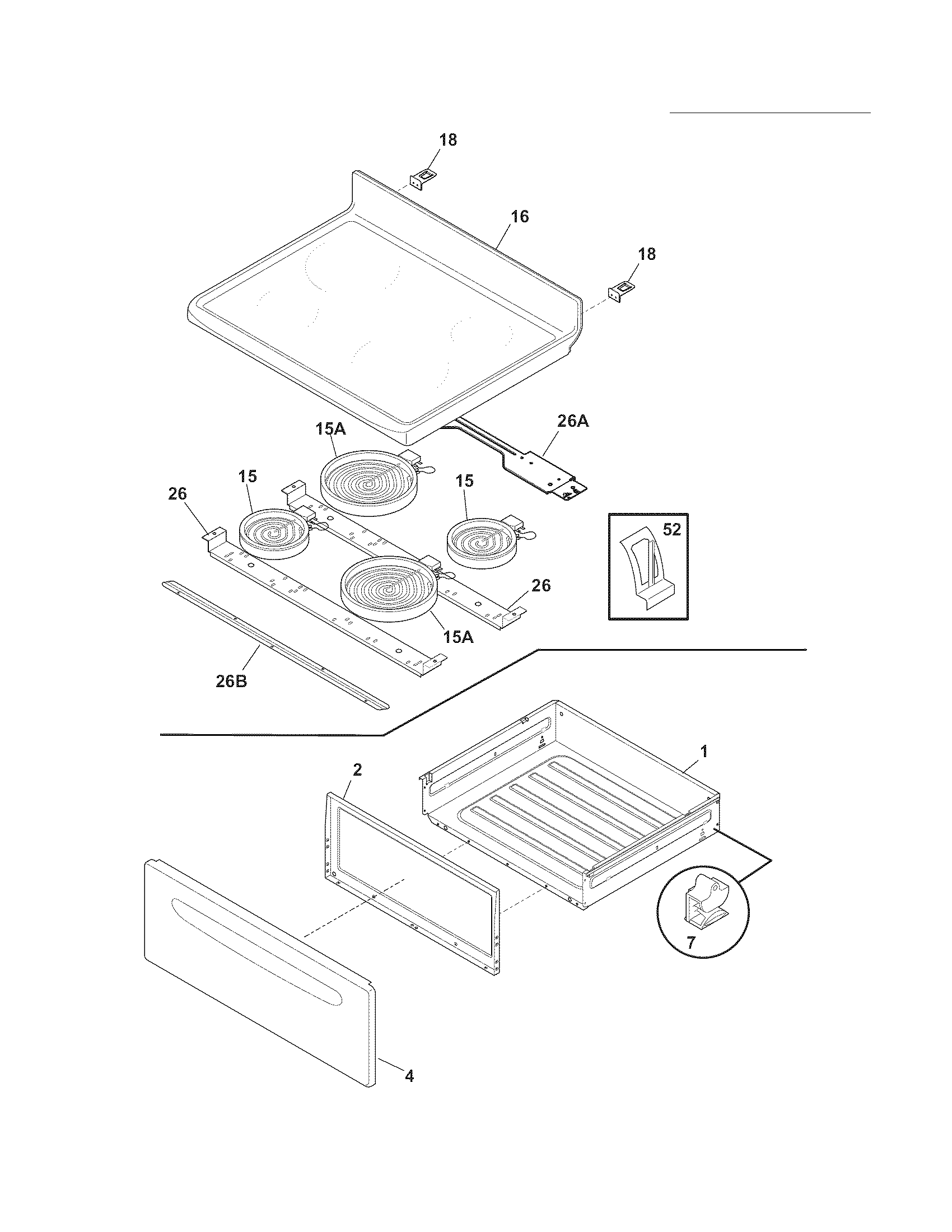 Frigidaire FFEF3017XSB top/drawer diagram
