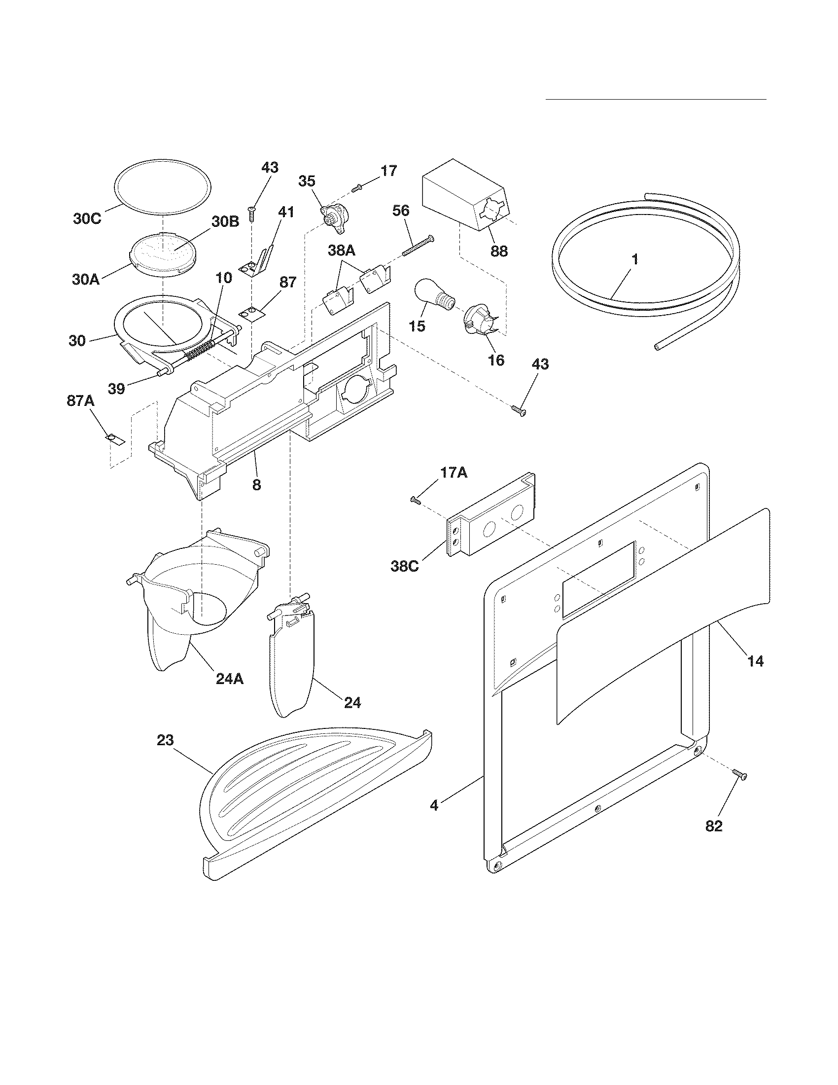 Frigidaire FFHS2312NS1 ice & water dispenser diagram
