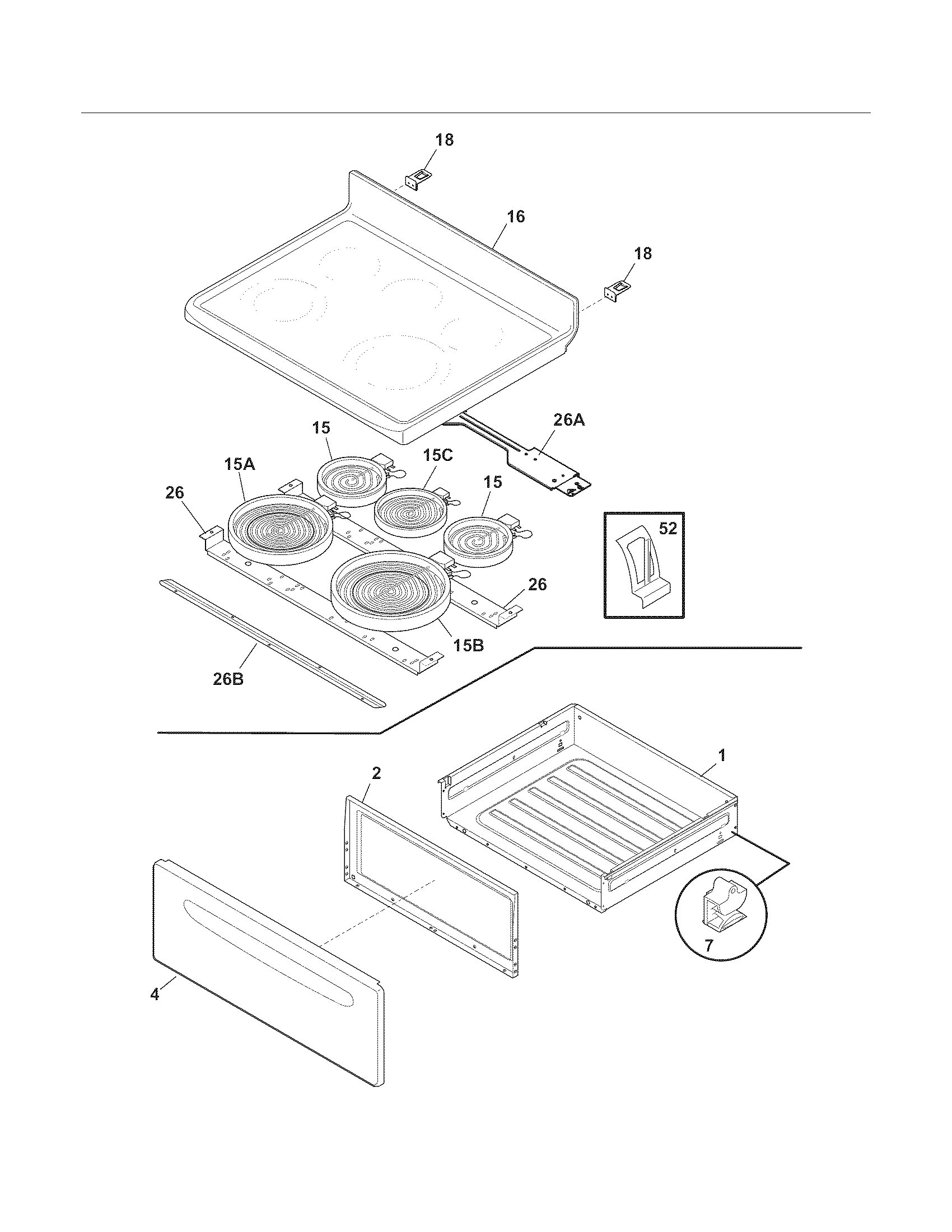 Frigidaire CGEF3032MBC top/drawer diagram