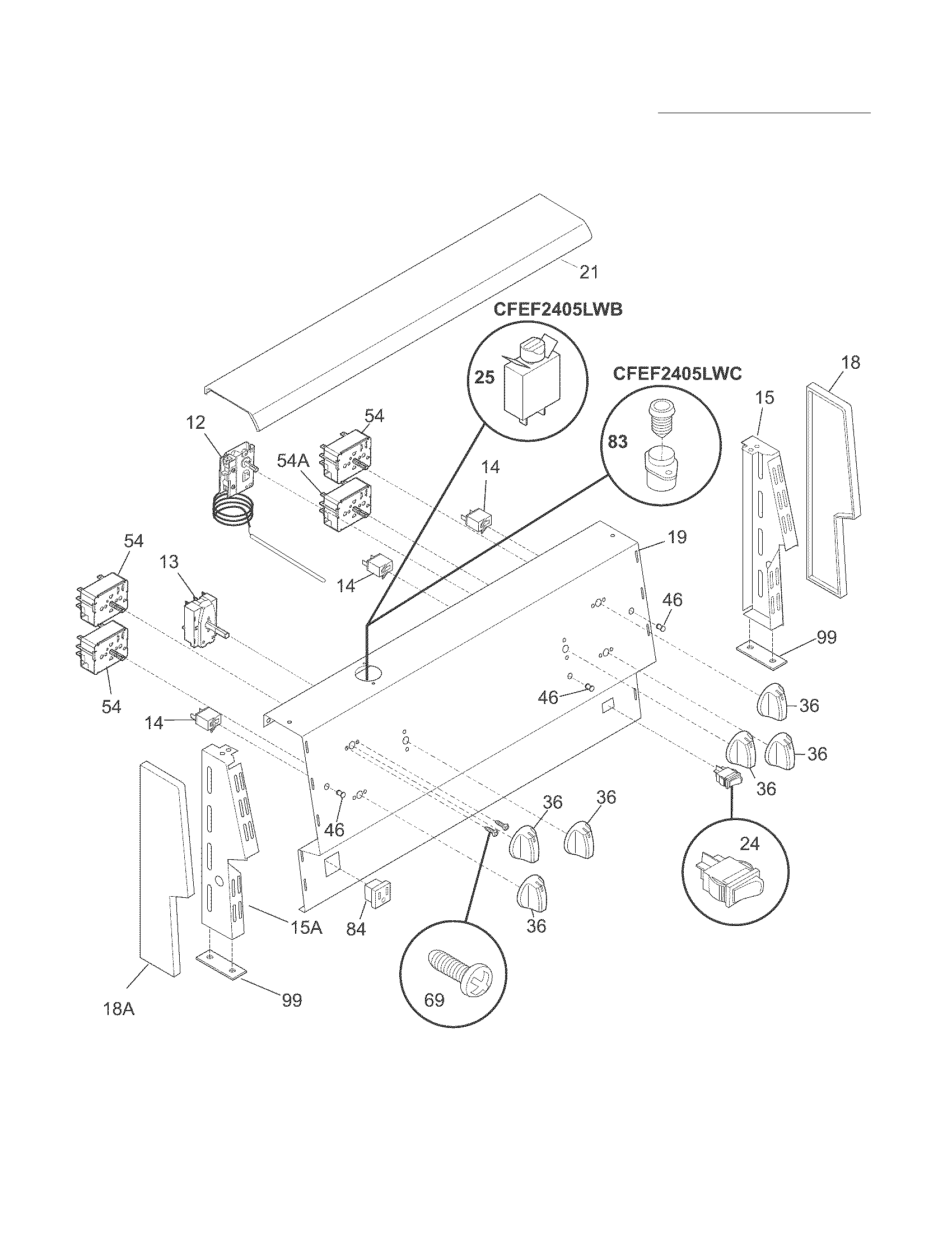 Frigidaire CFEF2405LWB backguard diagram