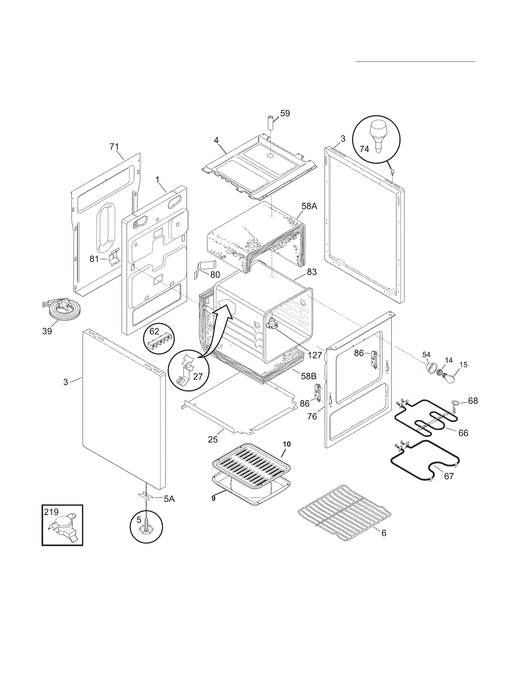 Frigidaire CFEF2405LWB body diagram