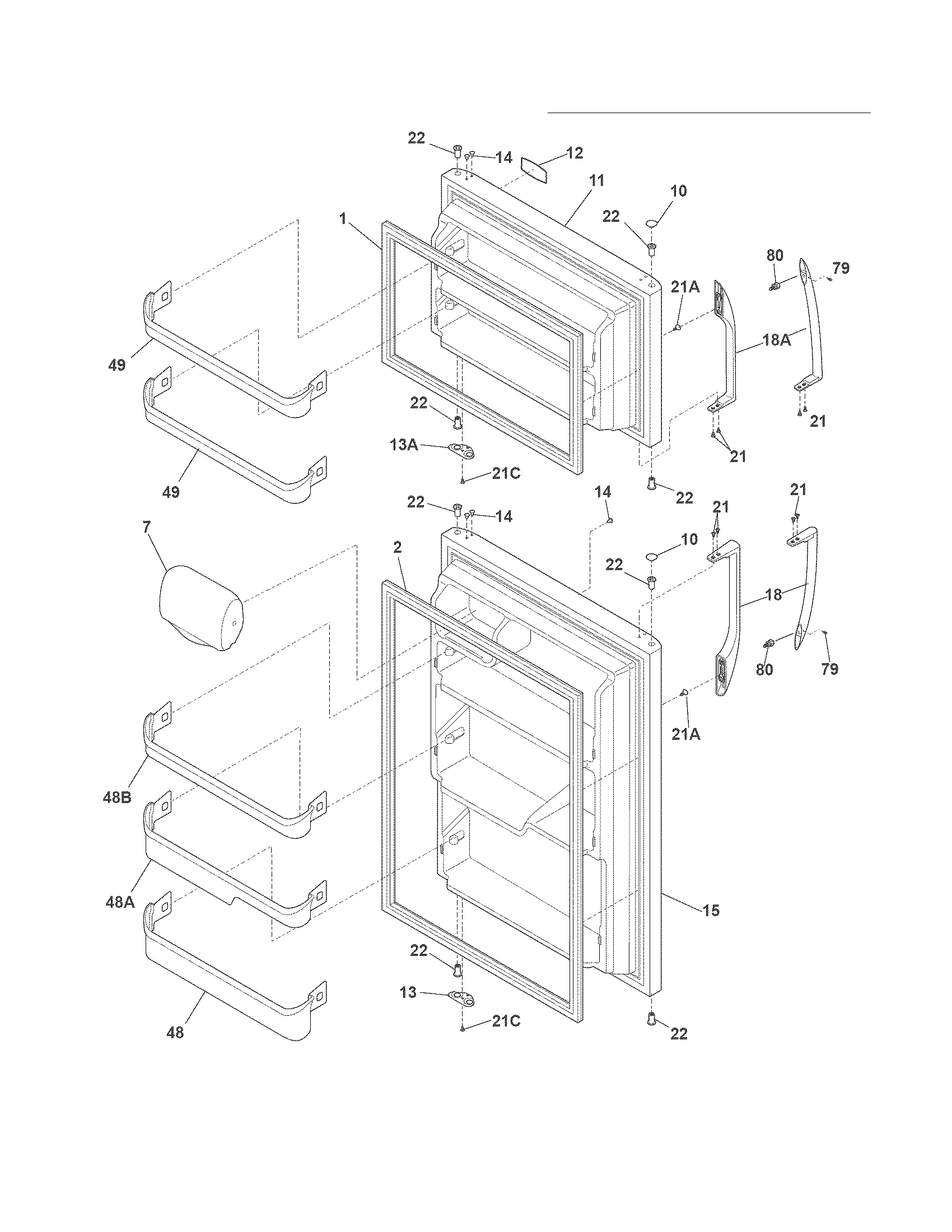 Frigidaire FFTR2126LK6 doors diagram