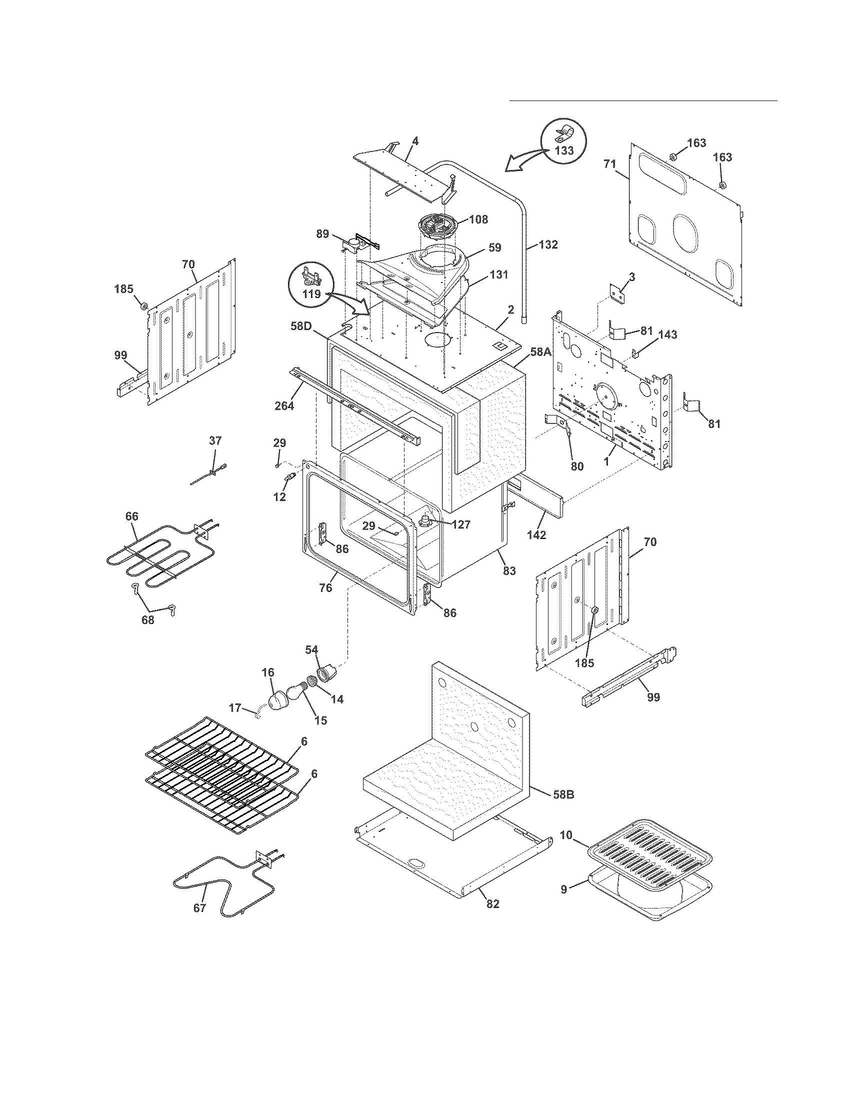 Frigidaire FFET2725LBB upper oven diagram