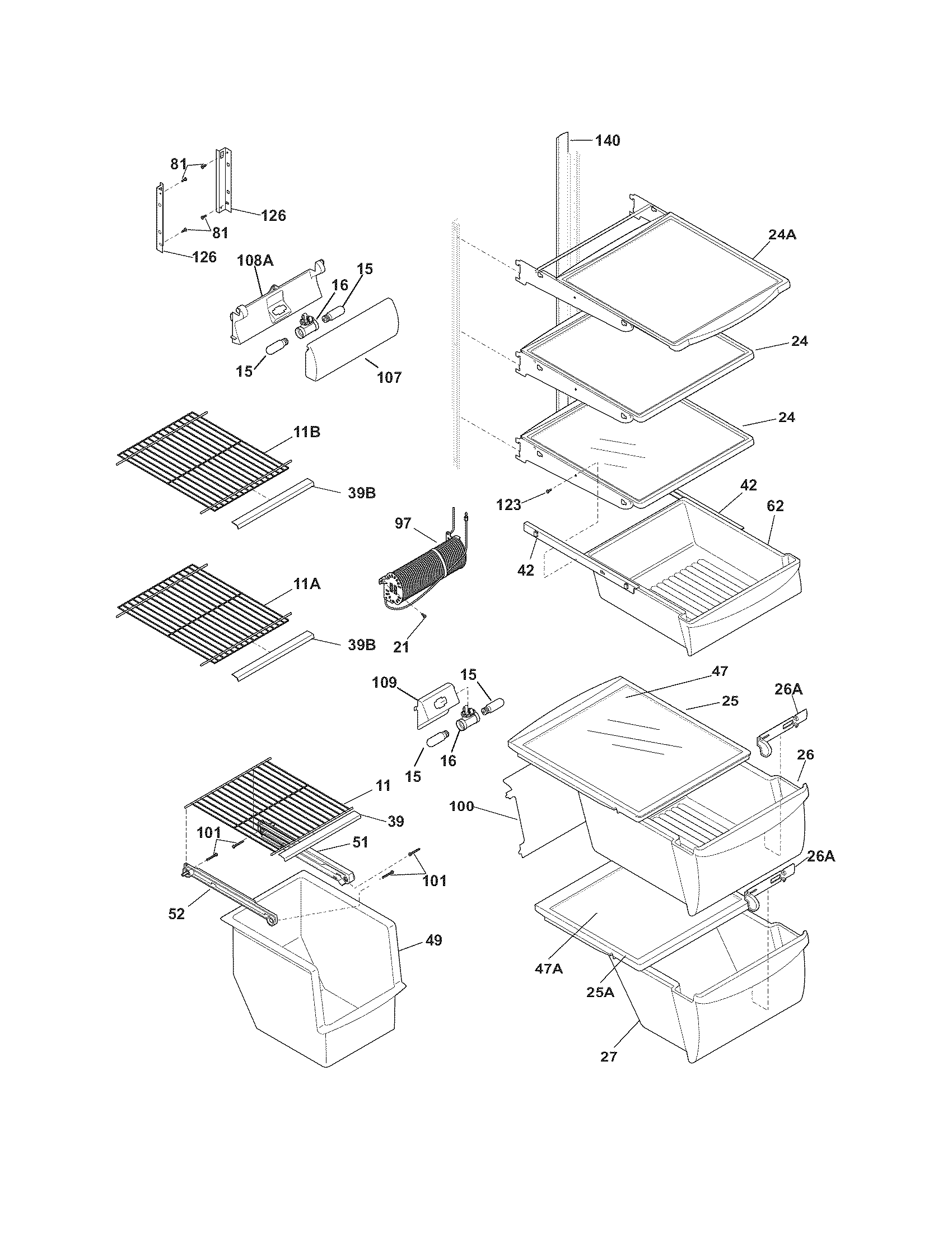 Frigidaire FGHS2342LF6 shelves diagram