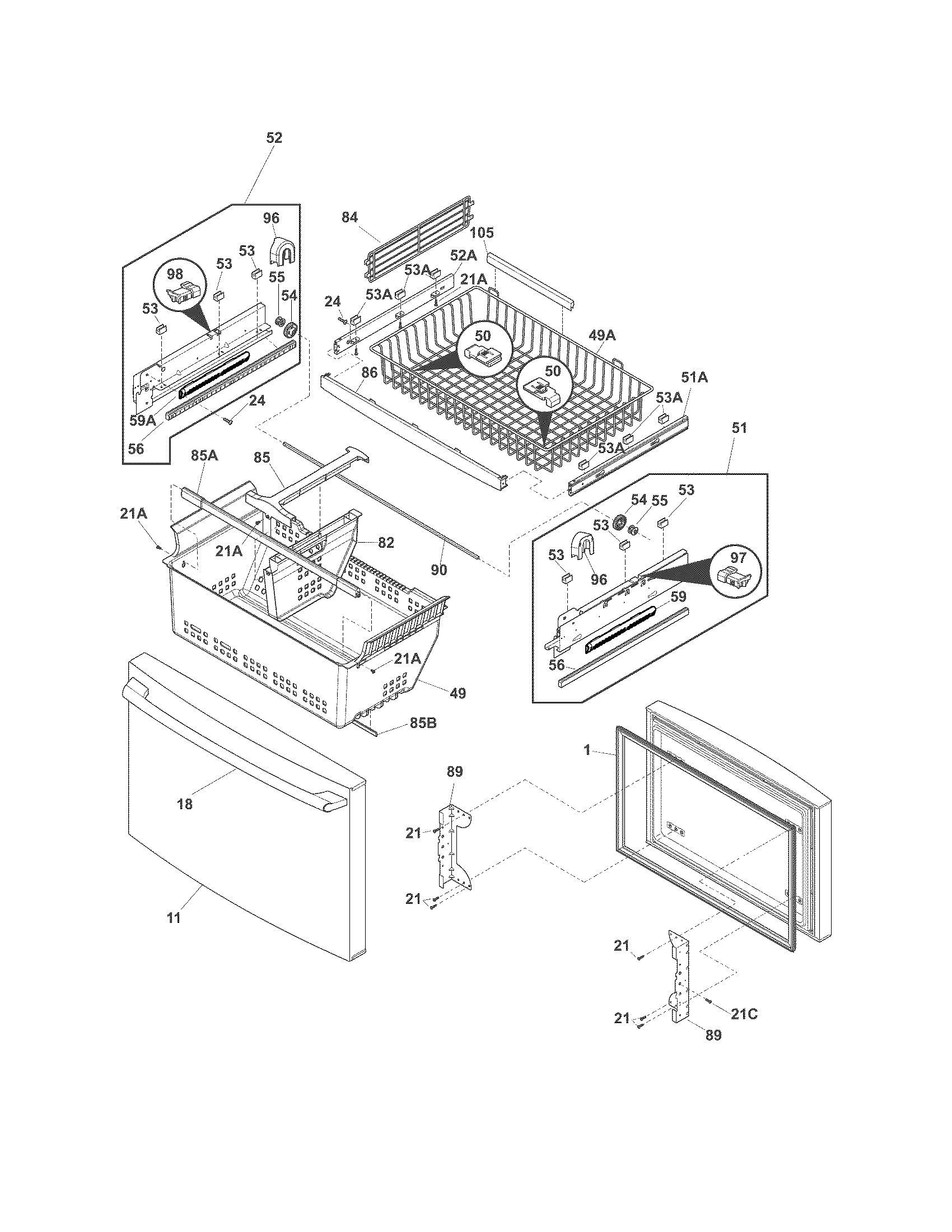 Electrolux EI23BC35KB4 freezer drawer, baskets diagram