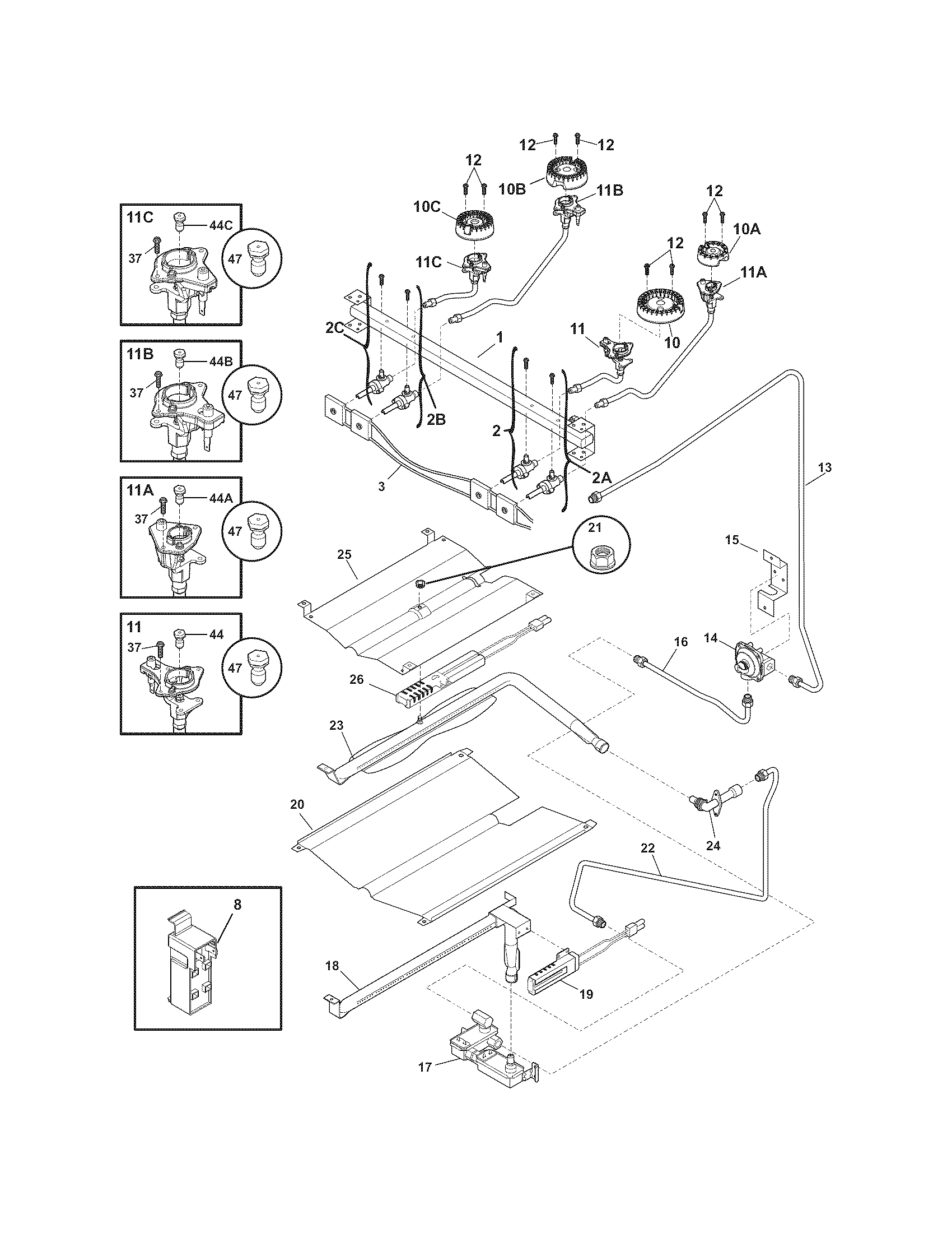 Frigidaire FFGF3027LSD burner diagram