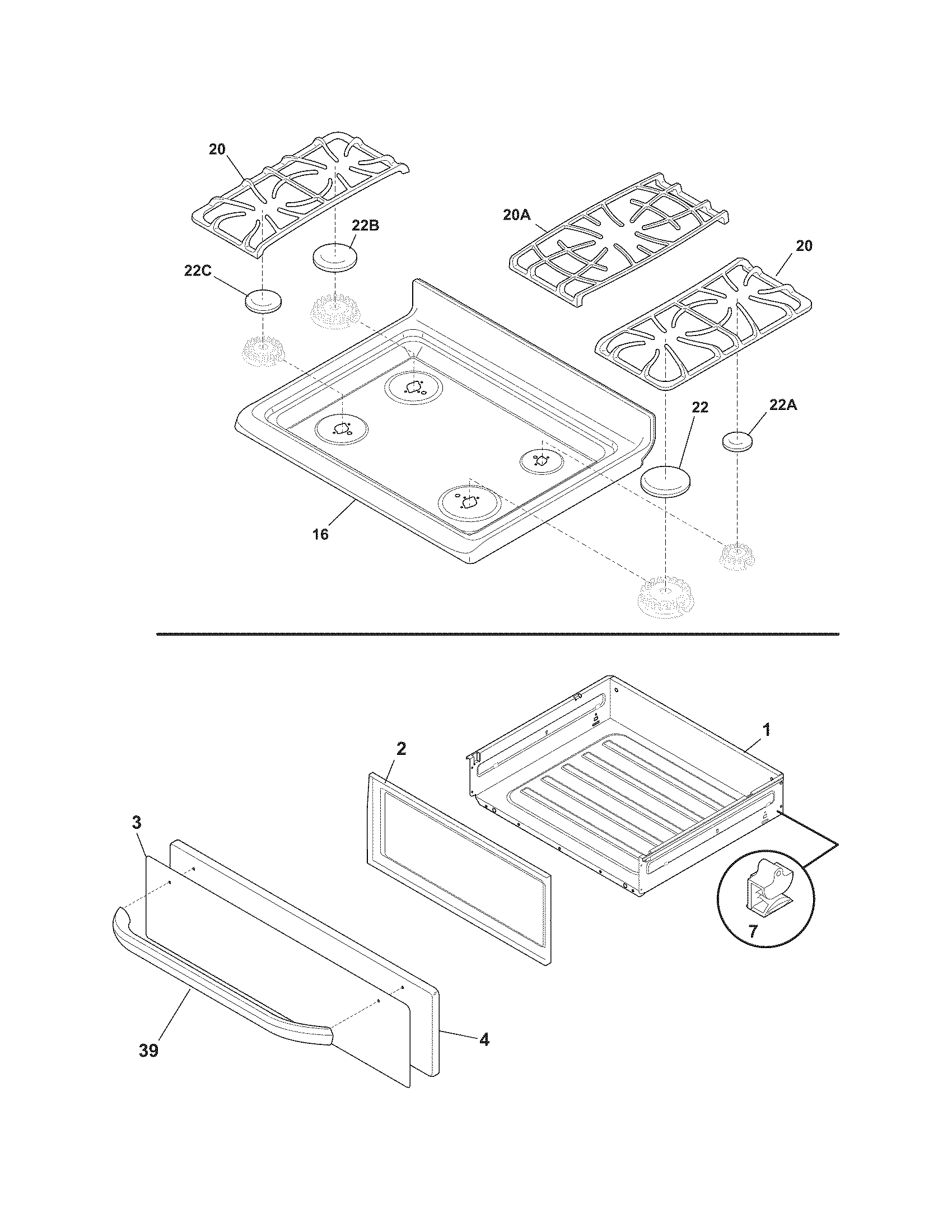 Frigidaire FFGF3027LSD top/drawer diagram