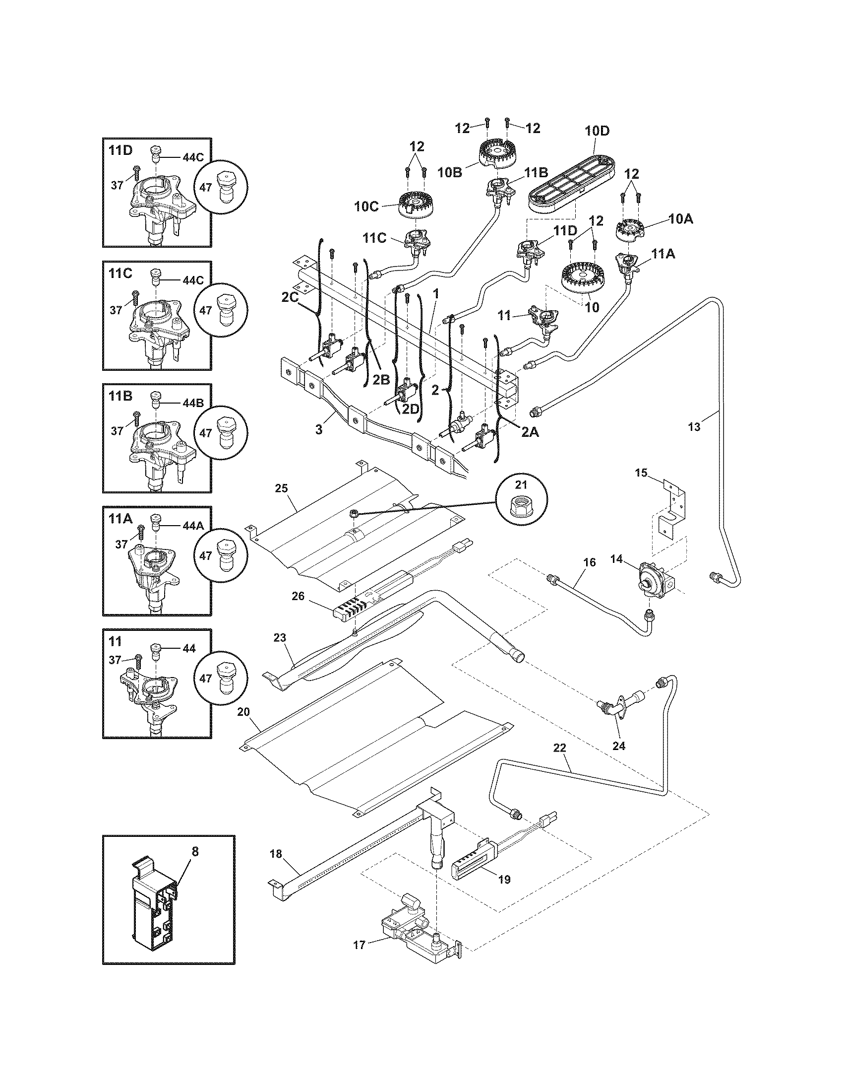 Frigidaire FGGF3056KFP burner diagram