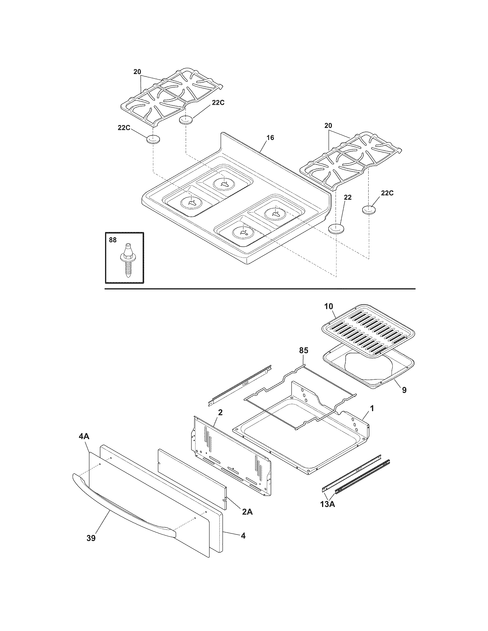 Frigidaire FLF337ECM top/drawer diagram