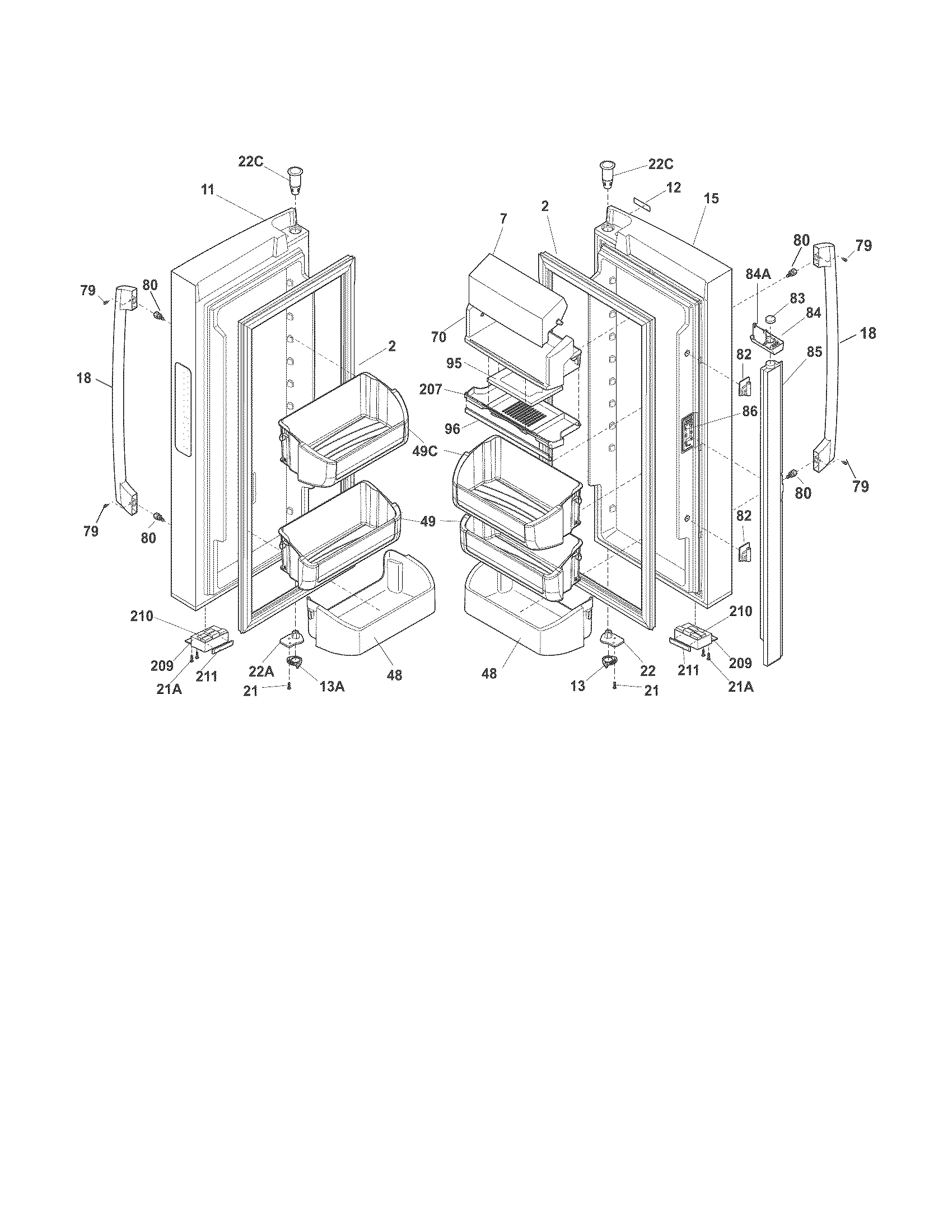 Frigidaire FPHG2399MF6 fresh food doors diagram