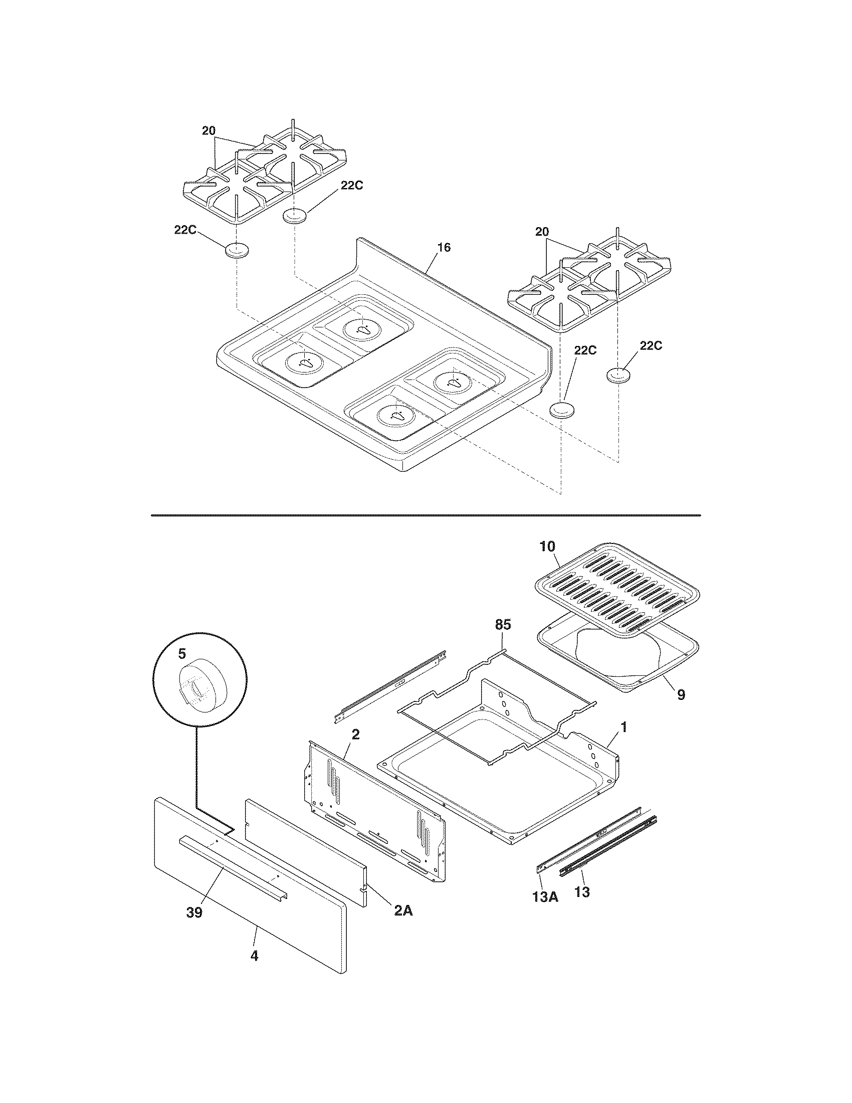 Frigidaire FFGF3013ZWA top/drawer diagram