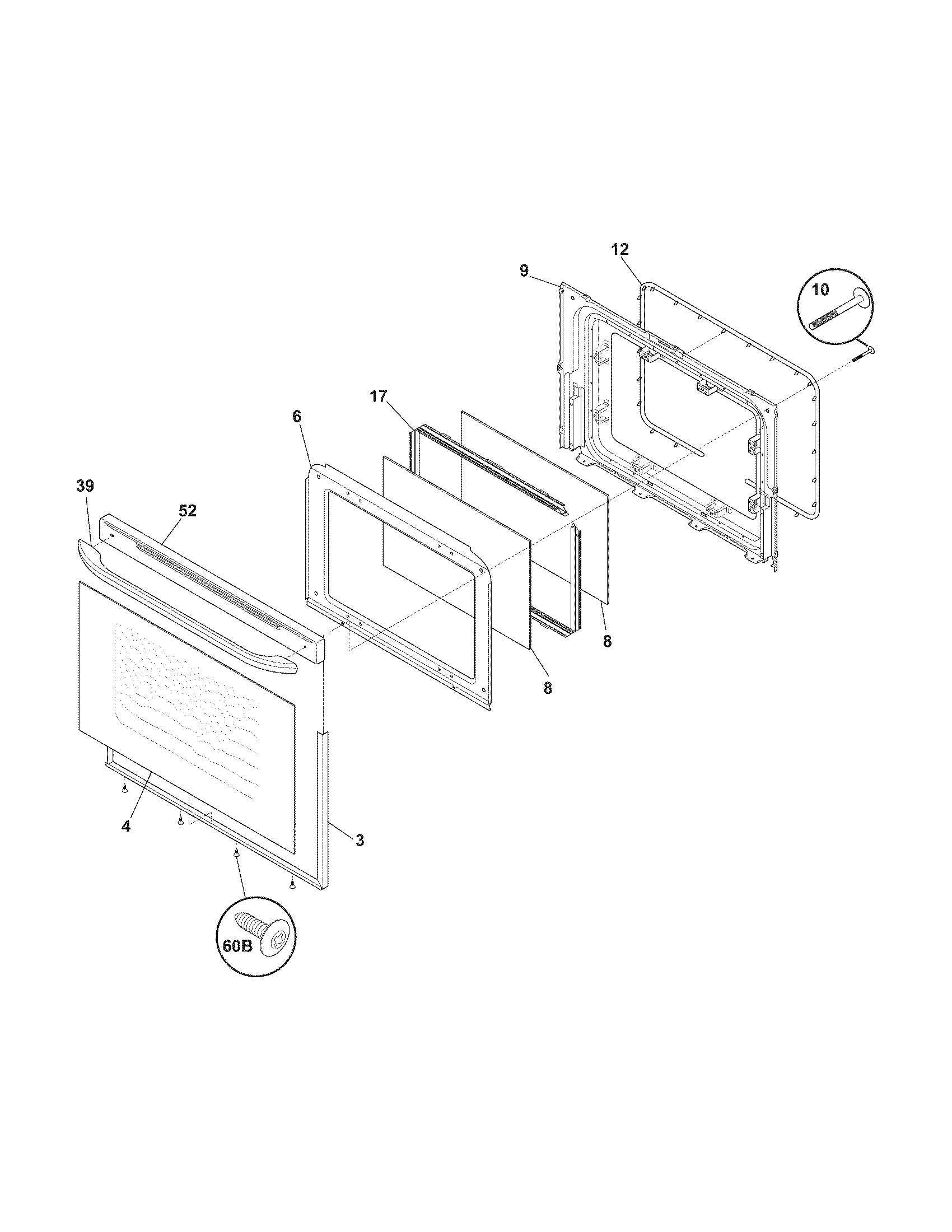 Frigidaire FFGF3013ZWA door diagram