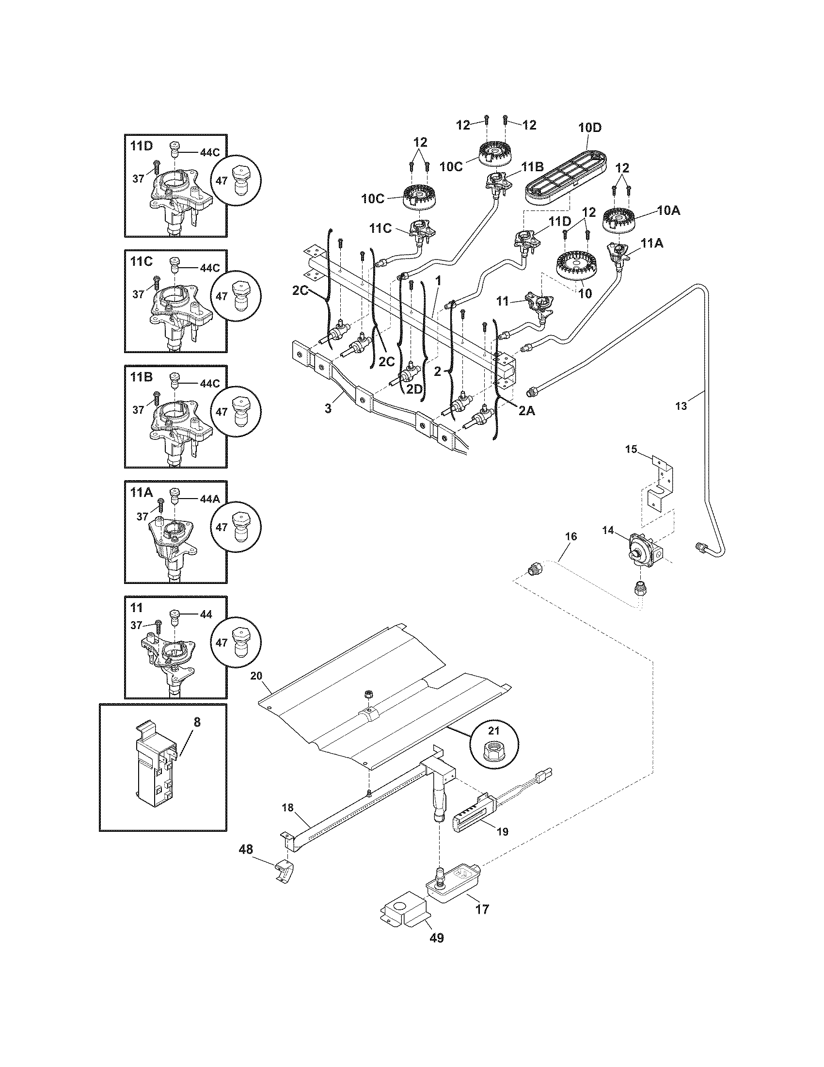 Frigidaire FFGF3049LSF burner diagram
