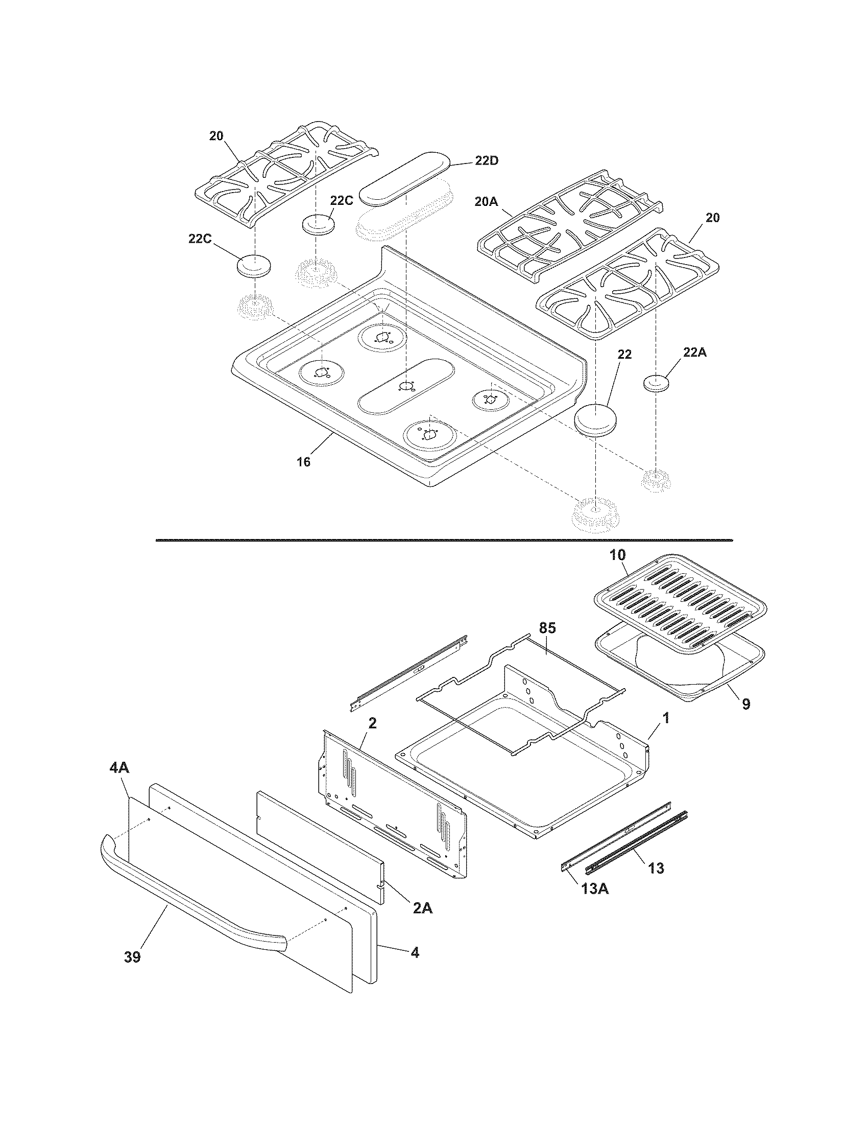 Frigidaire FFGF3049LSF top/drawer diagram