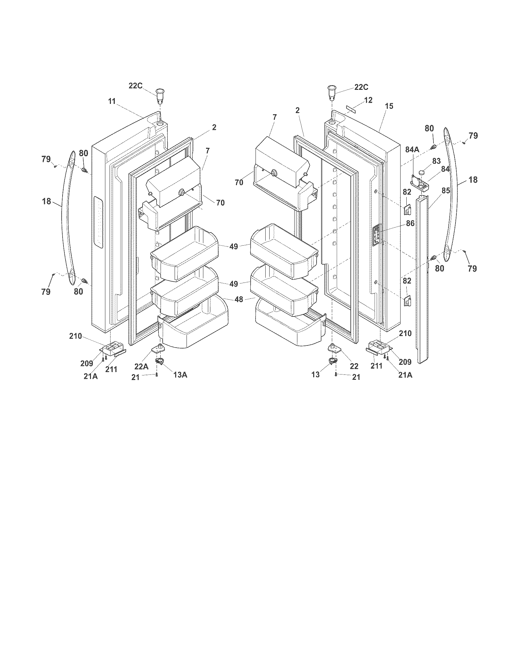 Frigidaire LGHN2844ME5 fresh food doors diagram